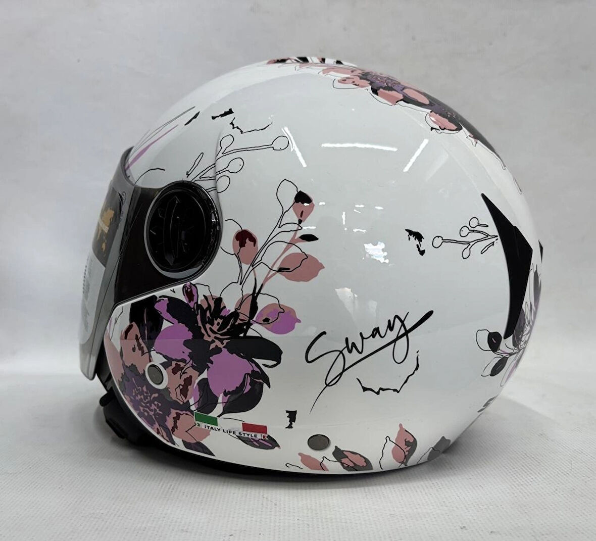 Sway 715 Yarım Kask İris Pembe Beyaz Renk Aynalı Renkli Vizör XS