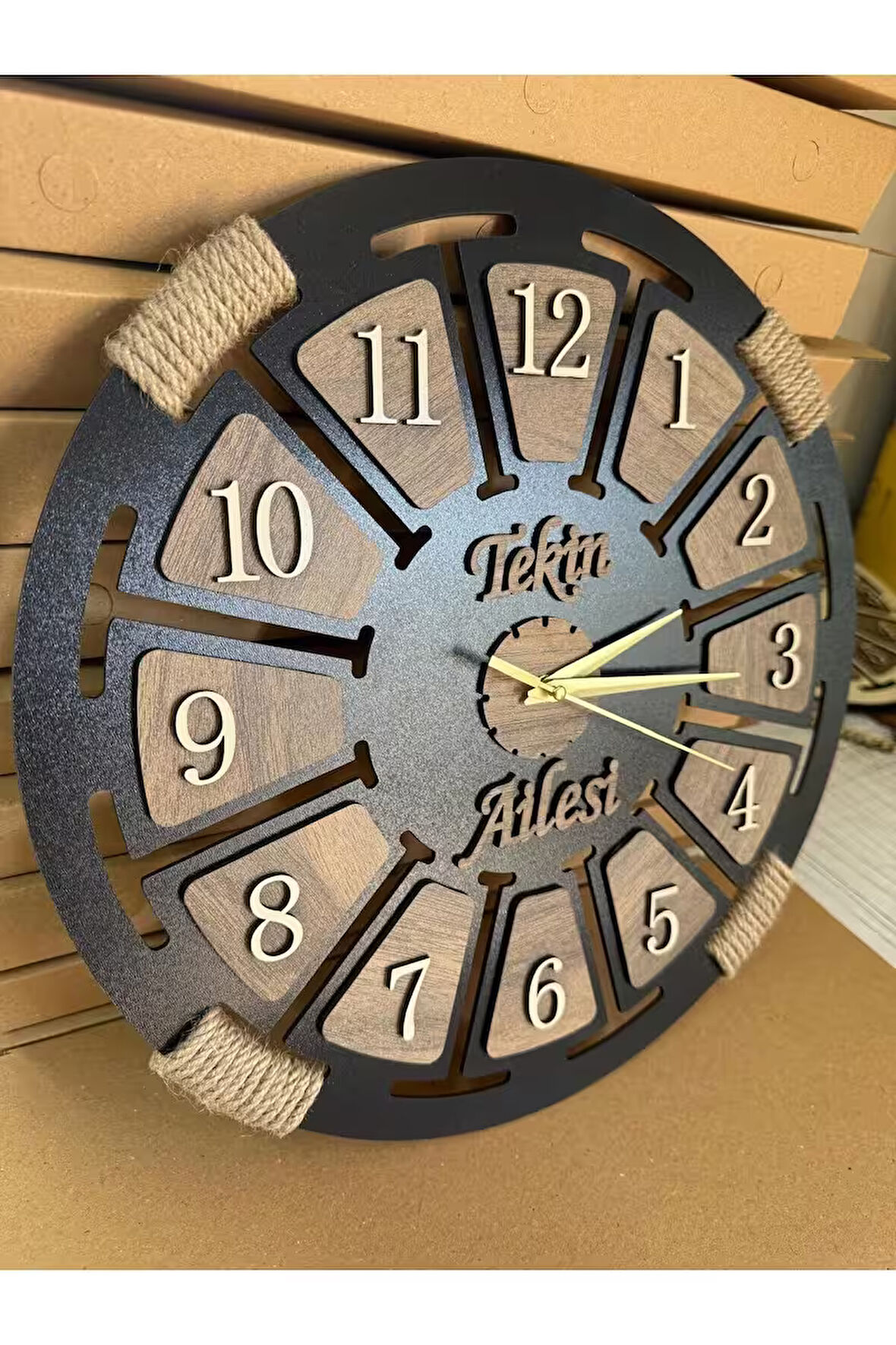Kişiye Özel isimli Ahşap Dekoratif Halatlı Duvar Saati