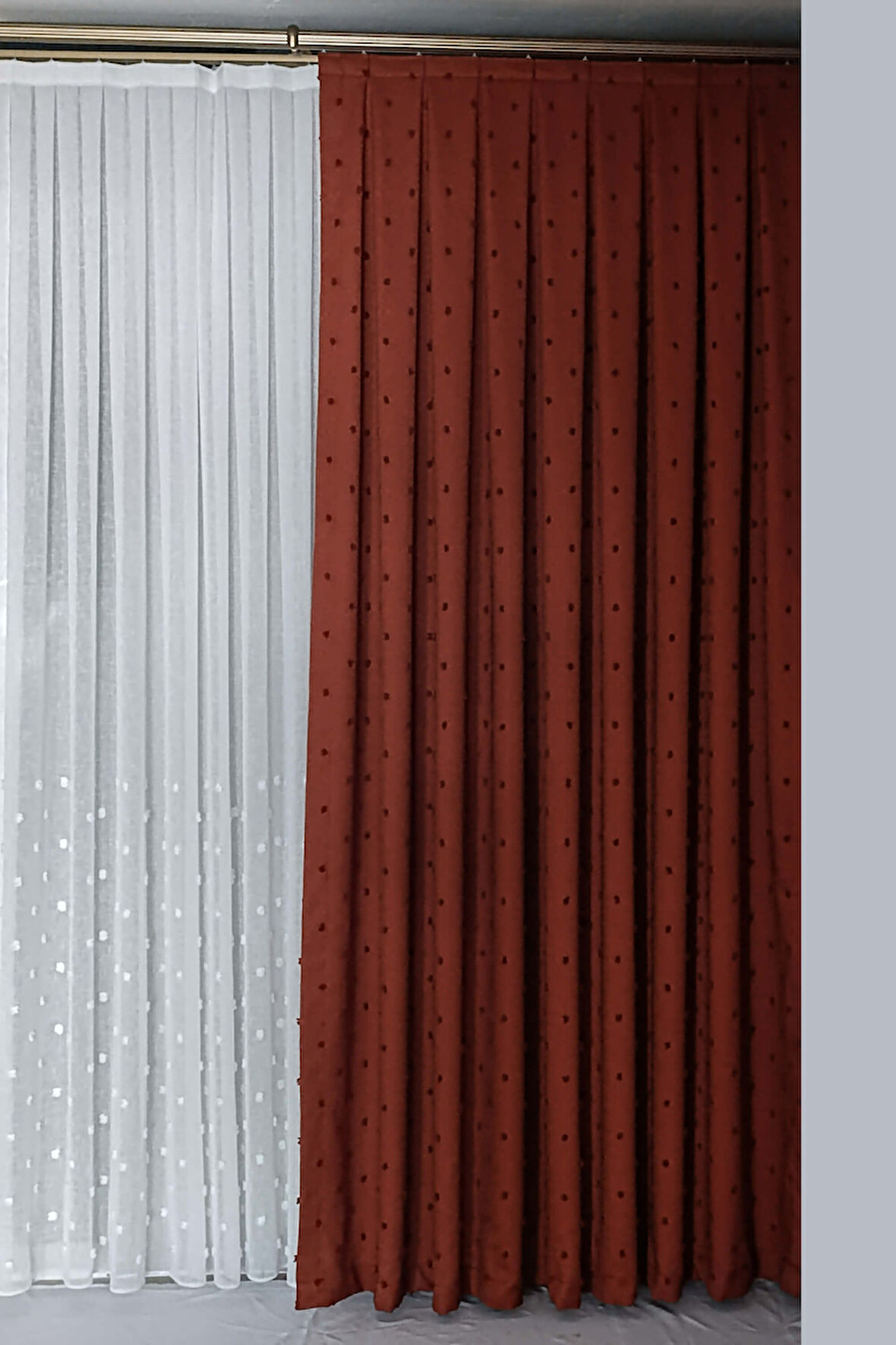 İskandinav Ponponlu Kiremit Fon Perde | Salon, Çocuk Odası Fon Perde