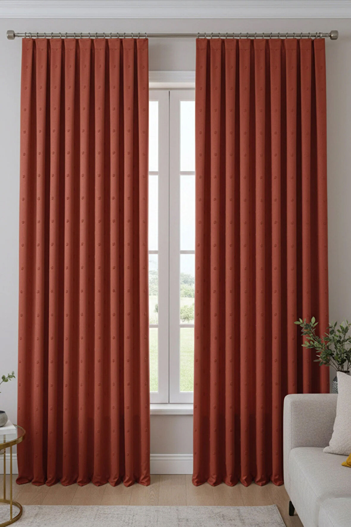 Bohem Ponponlu Koyu Kiremit Fon Perde 1x3 Sık Pile | Salon, Çocuk Odası Bohem Fon Perde