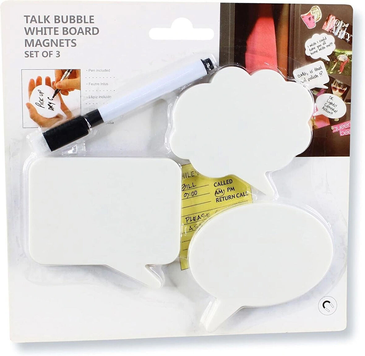 3'lü Konuşma Balonu Buzdolabı Magneti 3 Magnet ve Yazı Kalemi