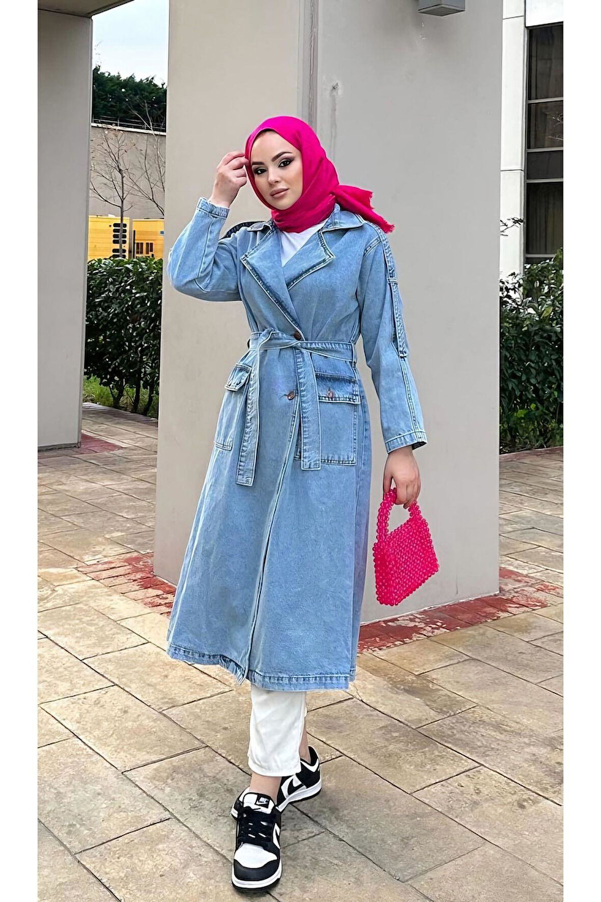 Kadın Düğmeli Kot Trençkot