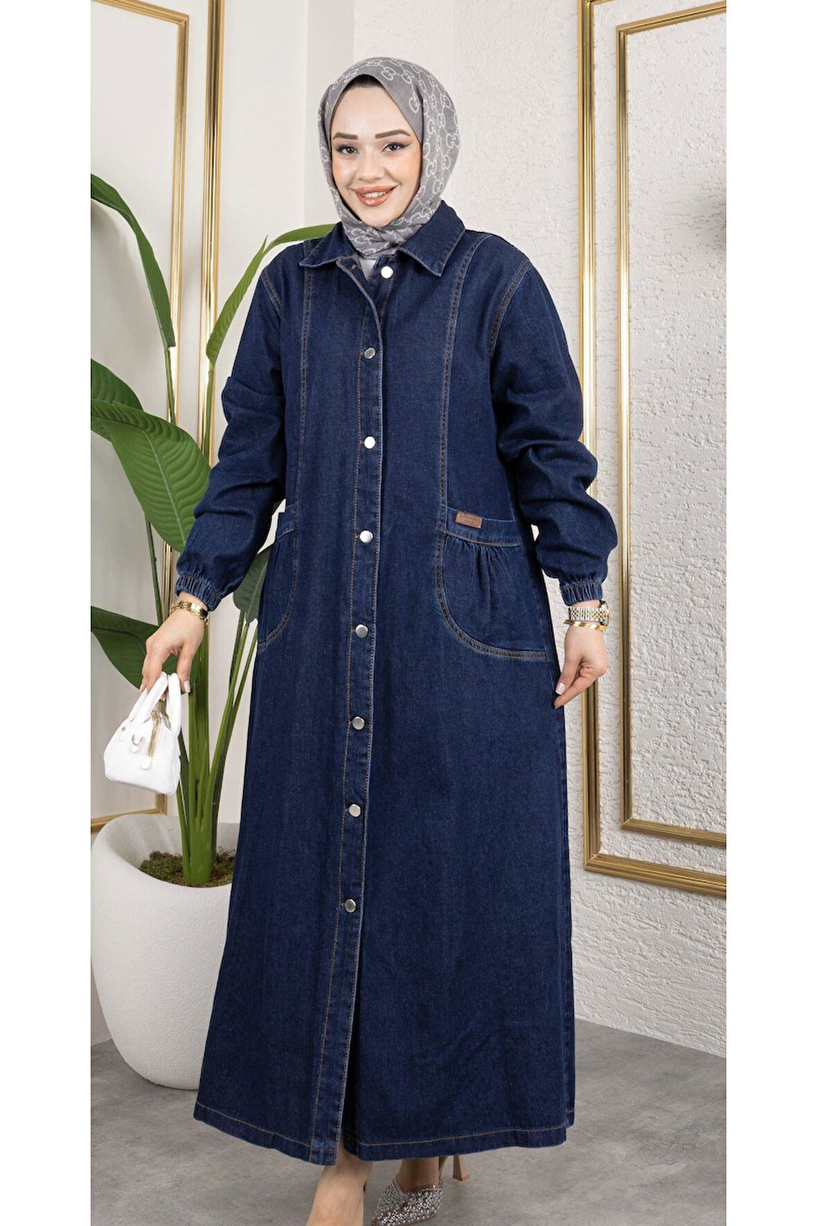 Kadın Düğmeli Cepli Kar Yıkamalı Denim Kot Kap