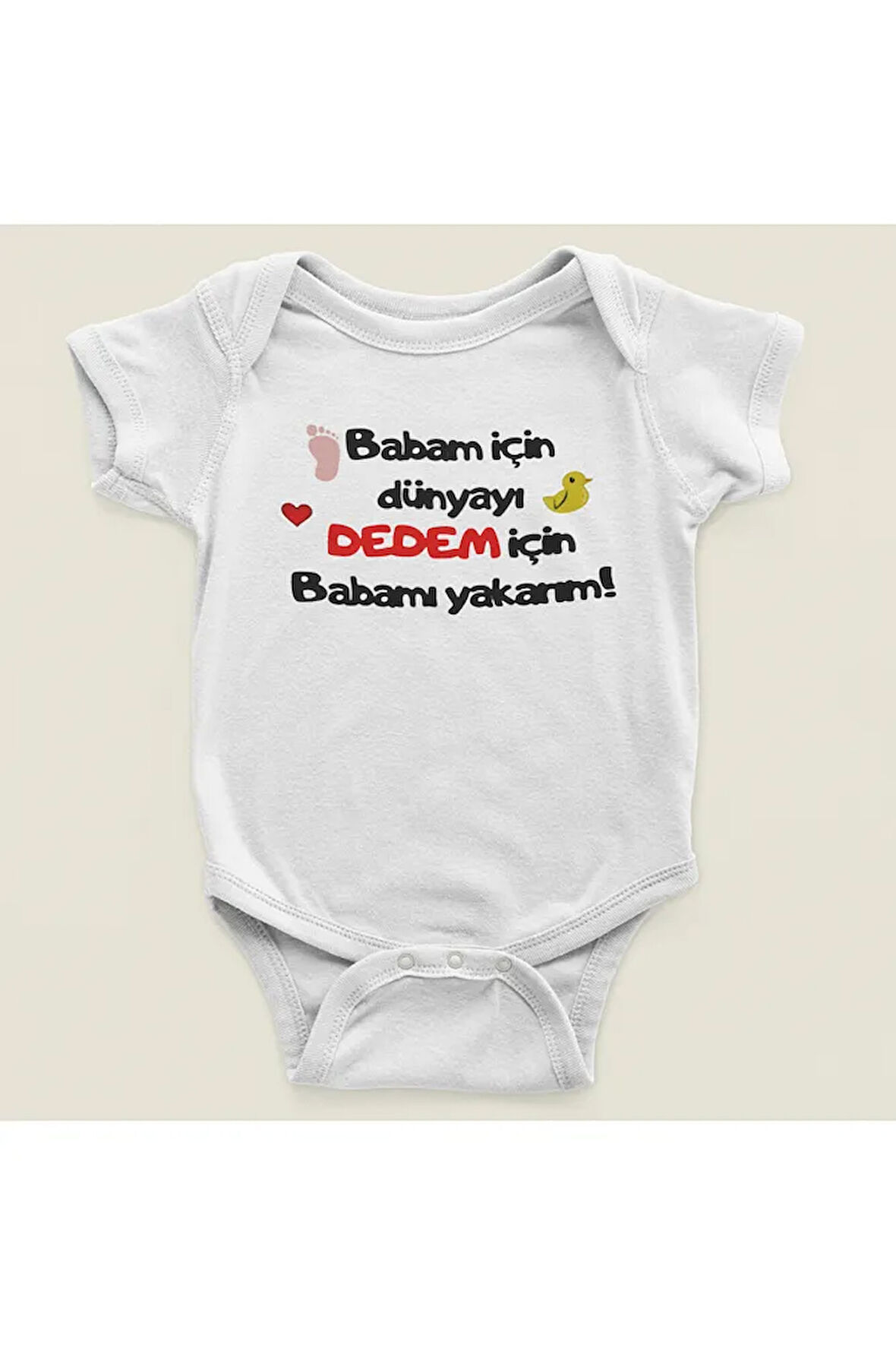 Babam İçin Dünyayı, Dedem İçin Babamı Yakarım ! Yazılı Pamuklu Yumuşak Unisex Çıtçıtlı Body Zıbın