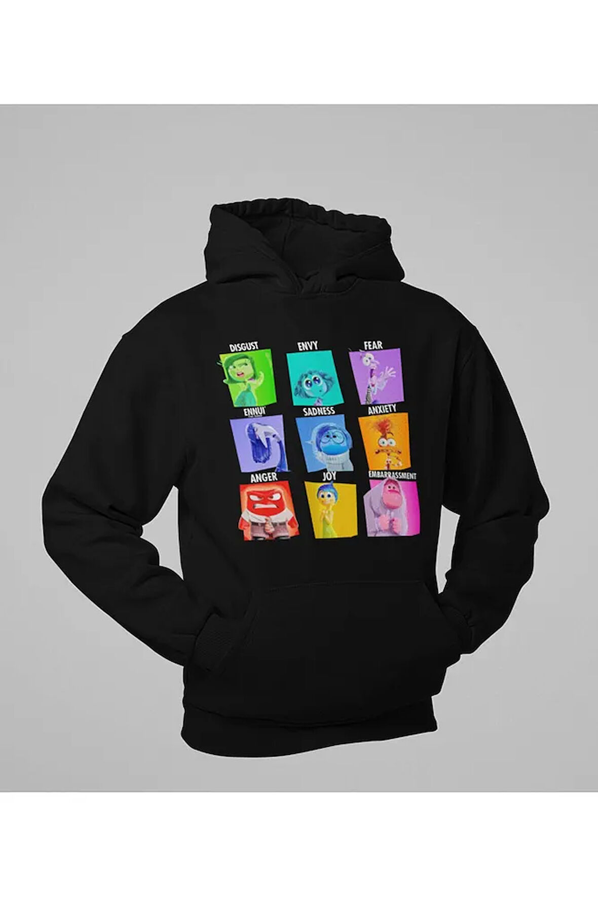 Çizgi Film Ters Yüz Baskılı Unisex Oversize Insiide Out Hoodie