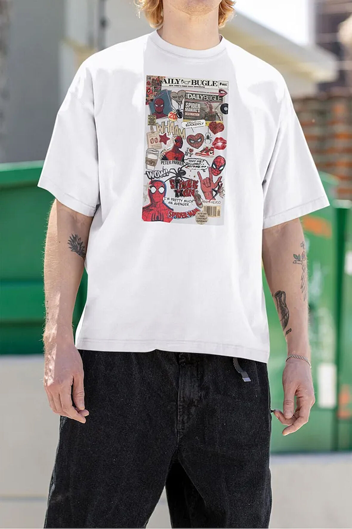 The Daily Bugle Yazılı Unisex Oversize Örümcek Adam Tişört