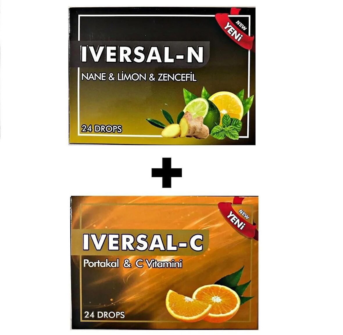 Iversal-C Pastil PORTAKAL VE C VİTAMİNLİ 1(KUTU) + Iversal-N Pastil Nane & Limon & Zencefil 1(KUTU)