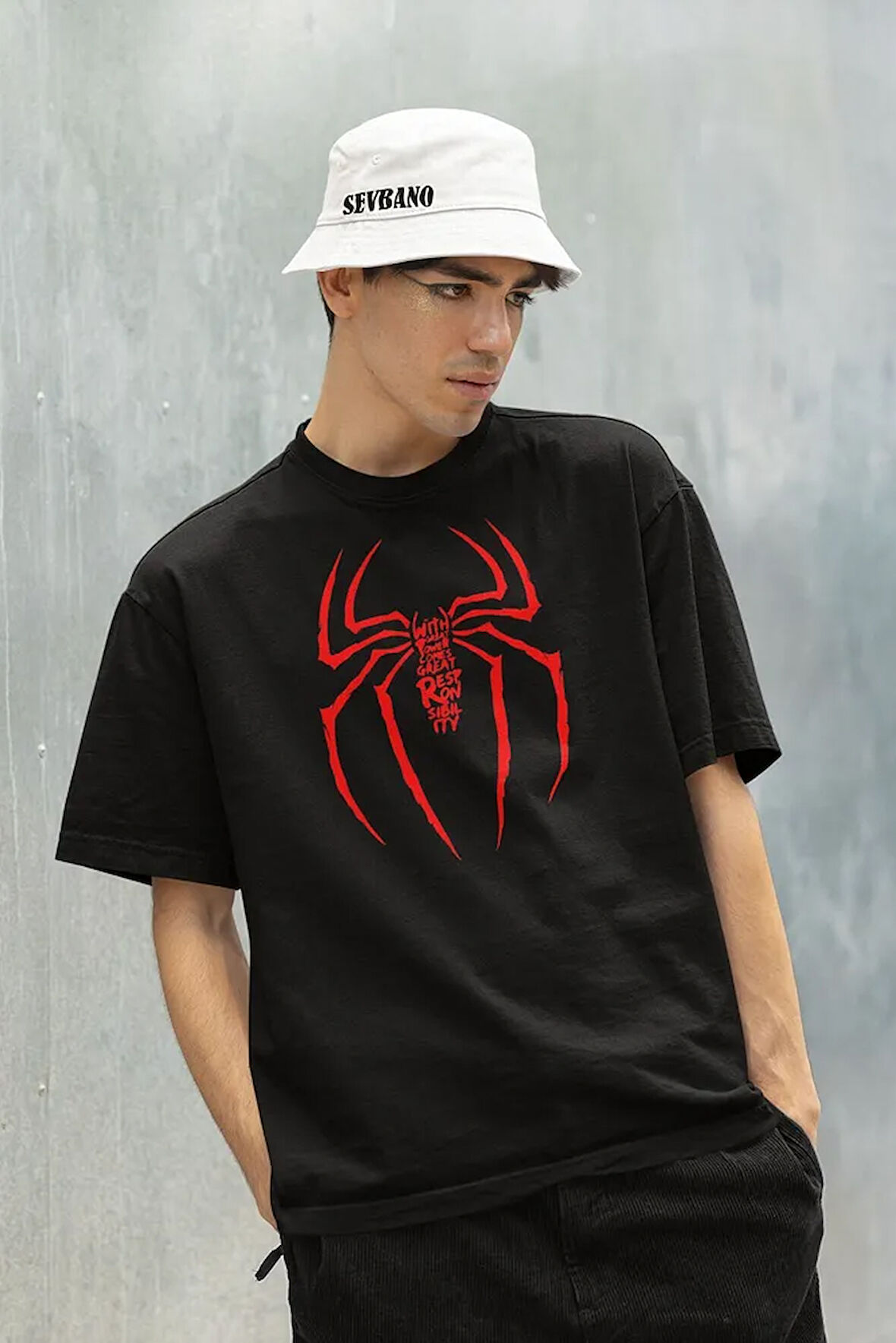 Havalı Spider-Man Logo Baskılı Unisex Oversize Tişört