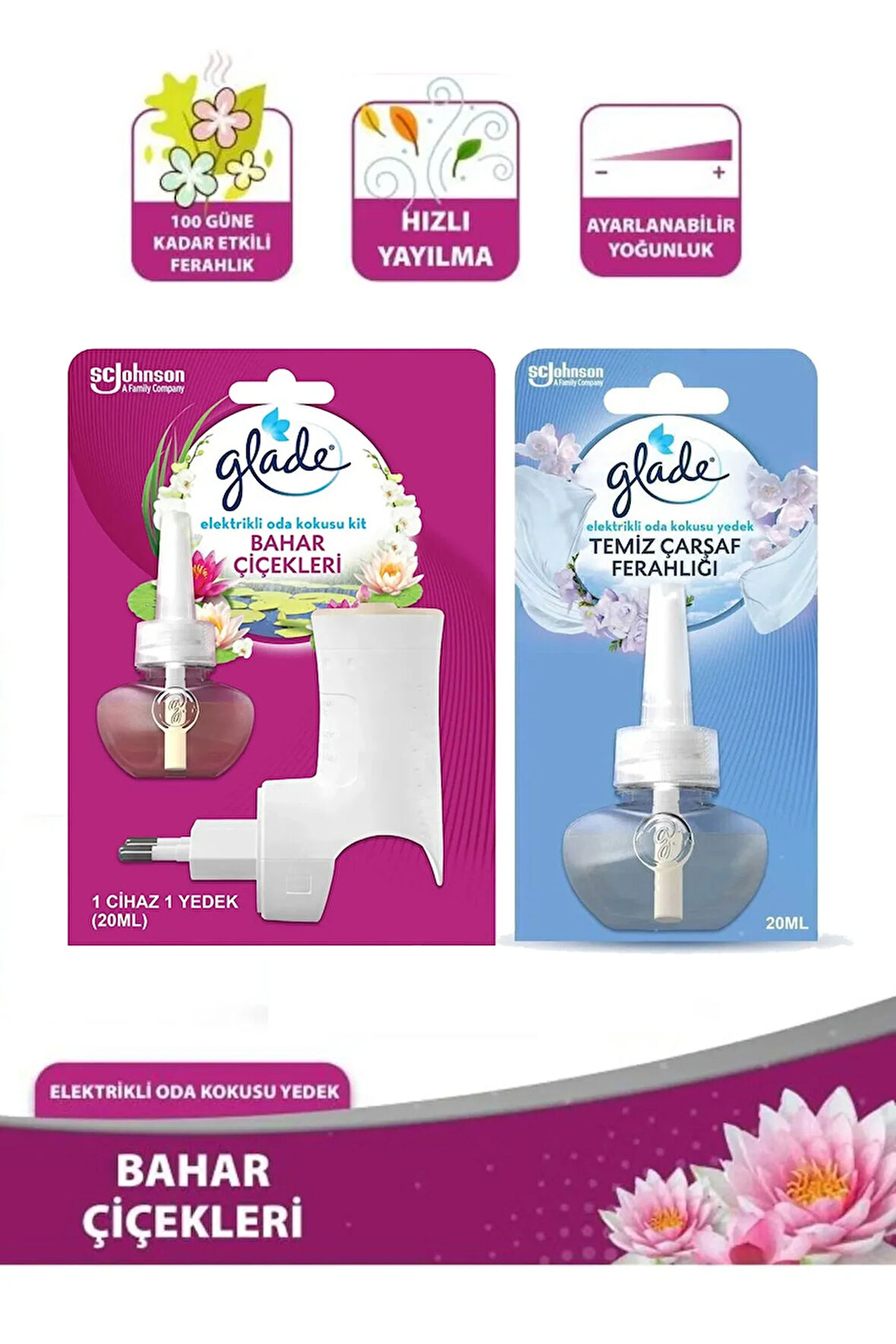 Elektrikli Oda Kokusu Bahar Çiçekleri Kit + Temiz Çarşaf Ferahlığı Yedek Şişe