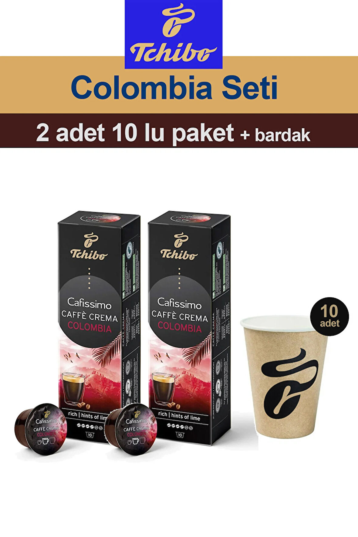 Cafissimo Caffè Crema Colombia 2x10 Adet Kapsül Kahve Tchibo Bardak