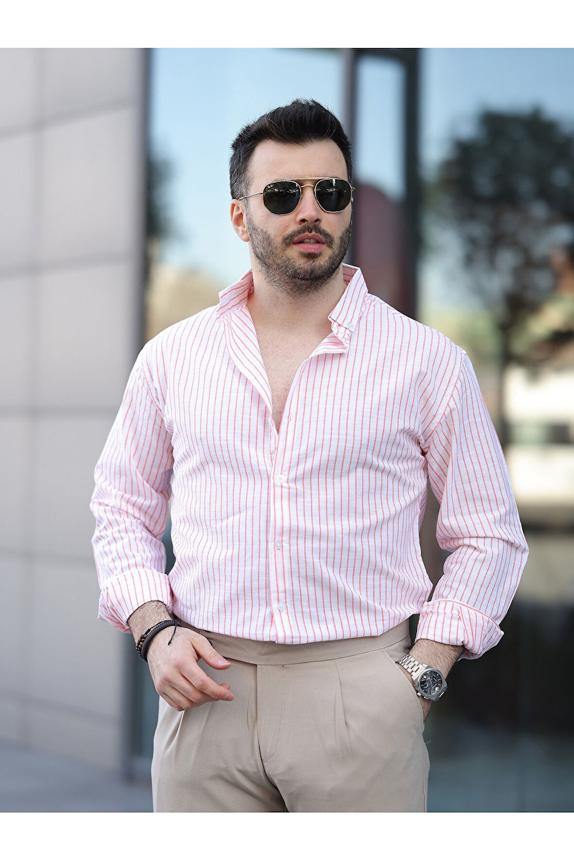 Çizgili Keten Gömlek