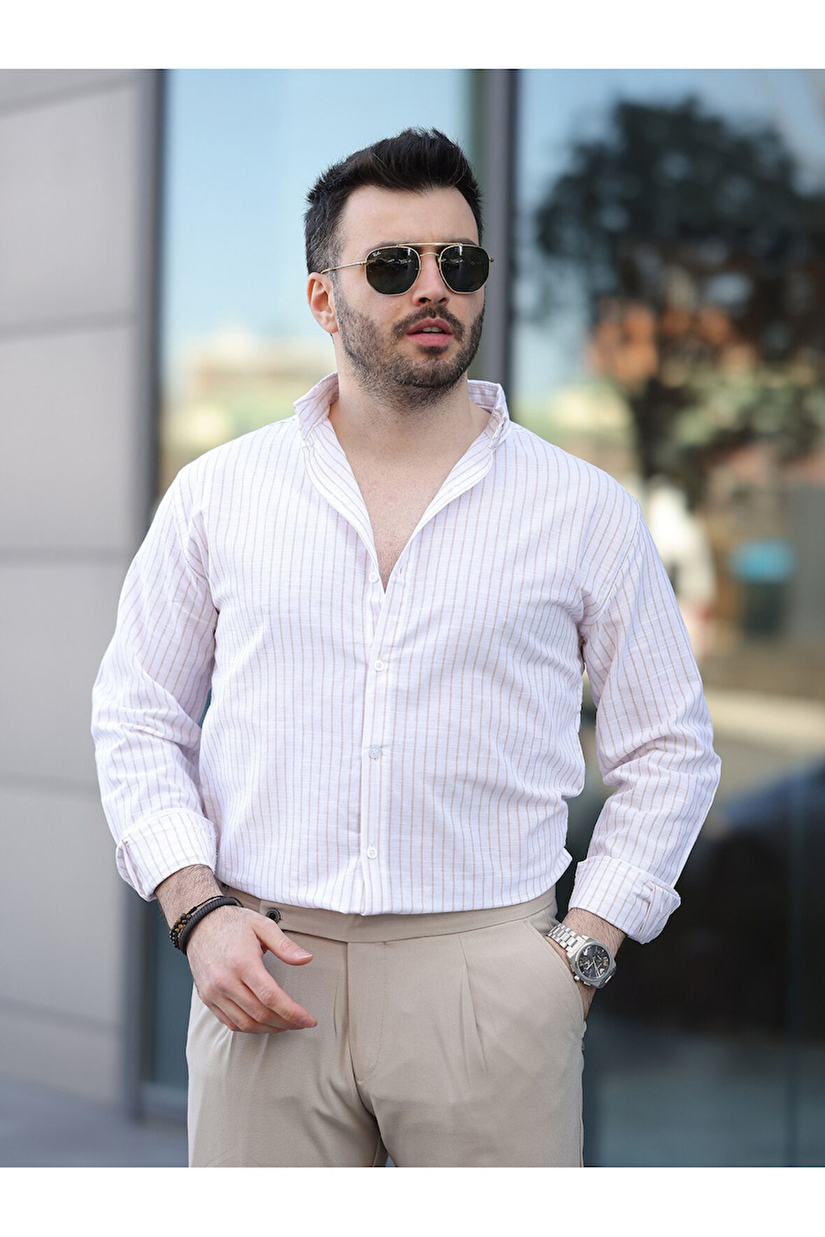 Çizgili Keten Gömlek