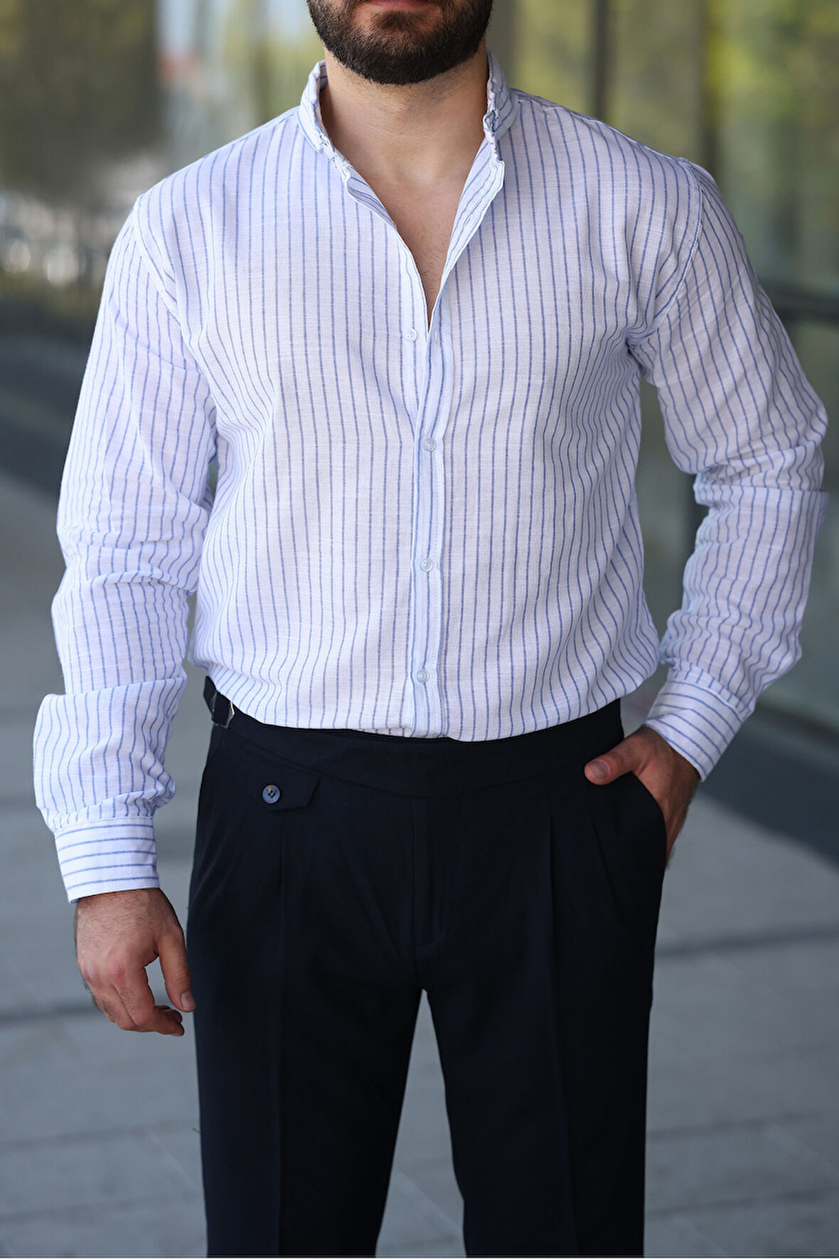 Çizgili Keten Gömlek