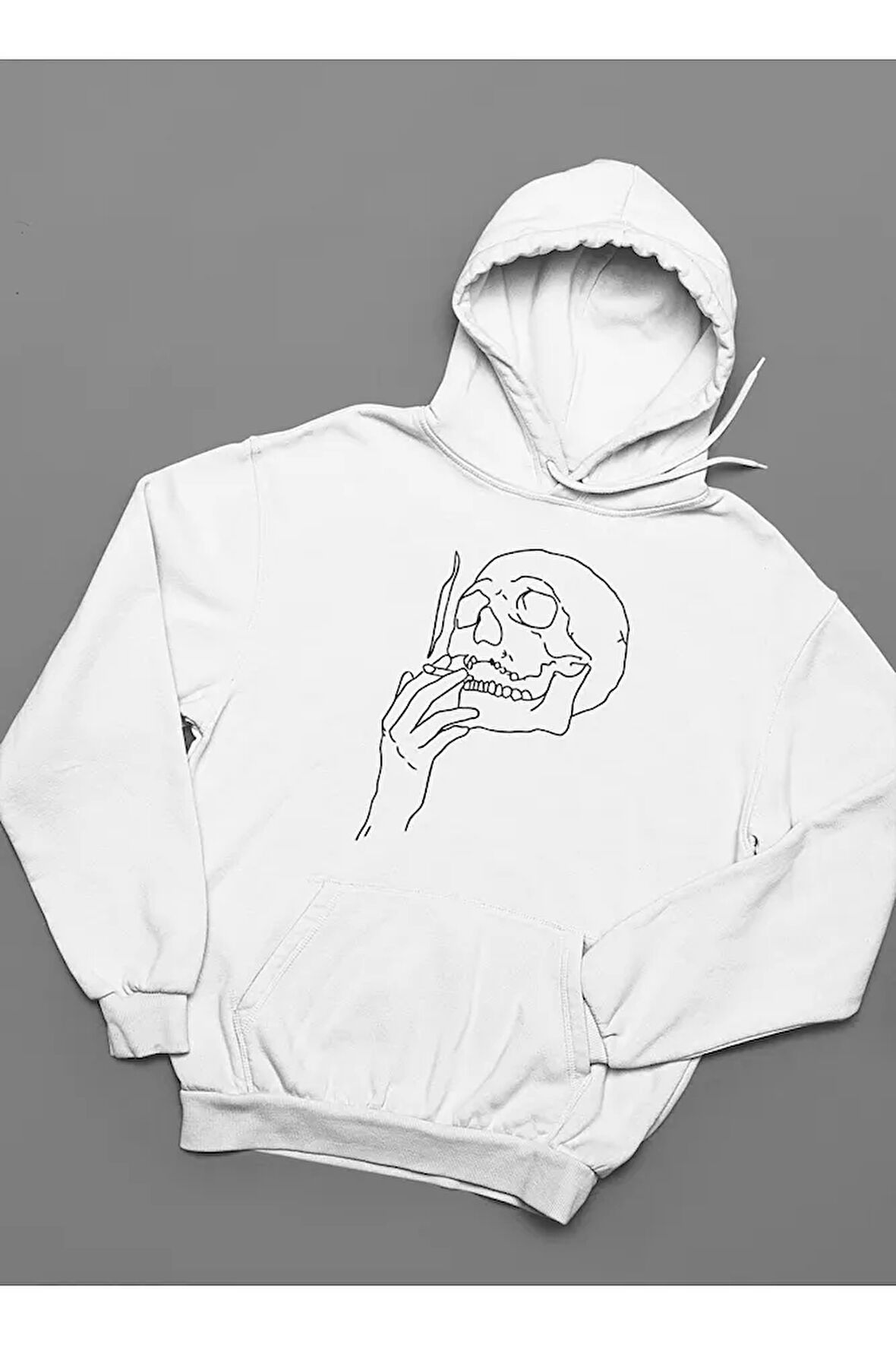 Tasarım Kuru Kafa Baskılı Unisex Oversize Hoodie