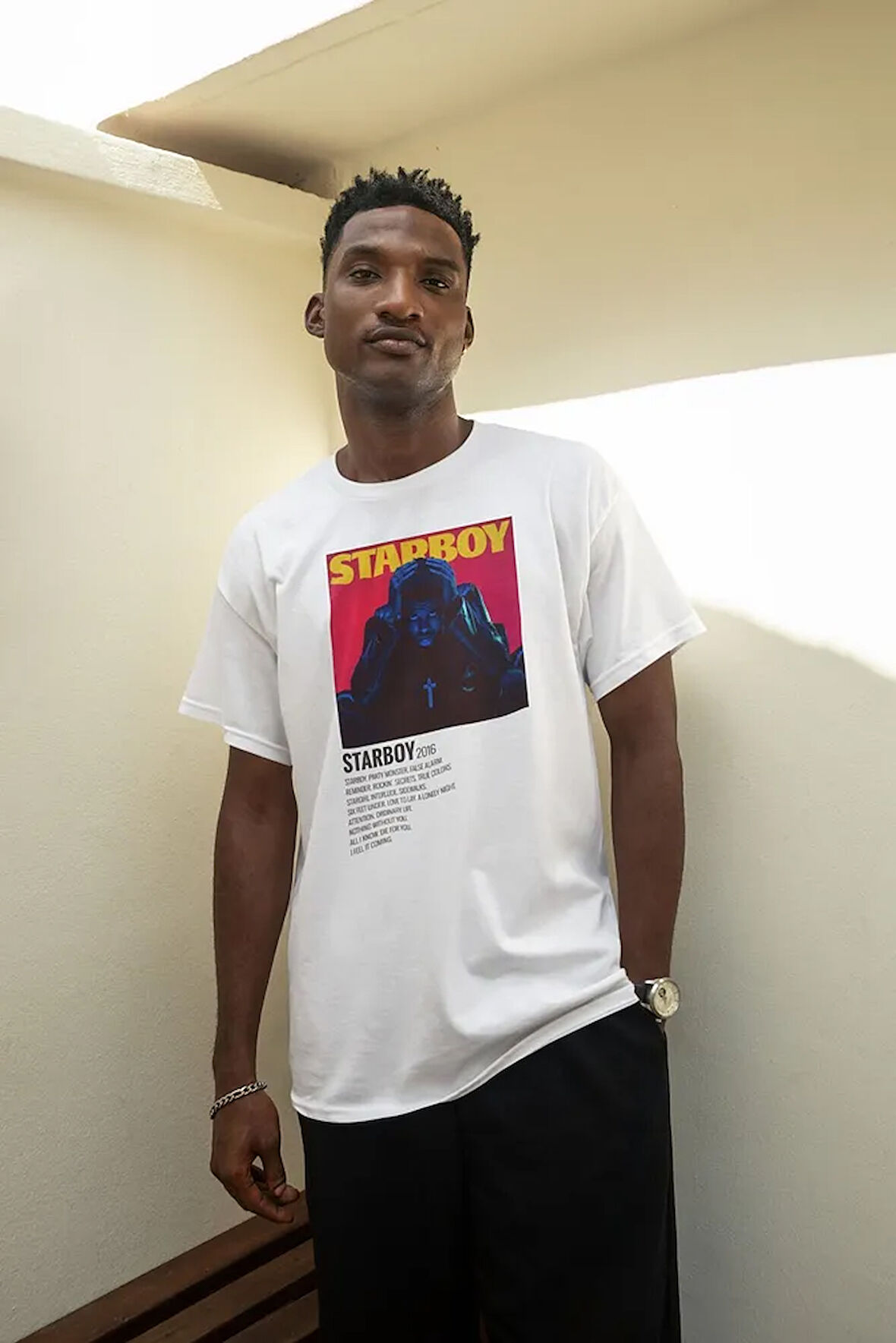 The Weeknd Starboy 2016 Albüm Baskılı Unisex Tişört, Oversize Rapper Tişört