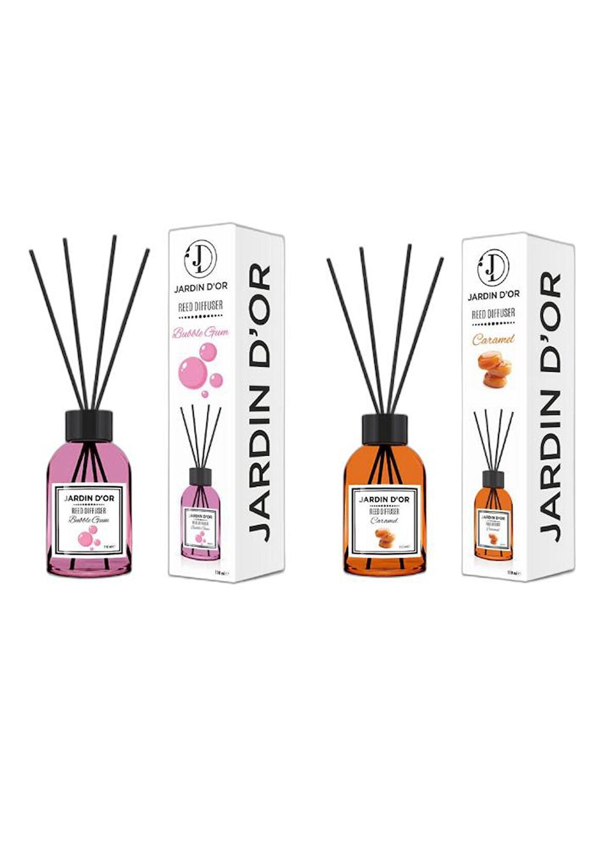JARDIN D'OR  BUBBLE GUM REED DIFFUSER VE CARAMEL REED DIFFUSER ÇUBUKLU ODA KOKUSU 2X110 ML