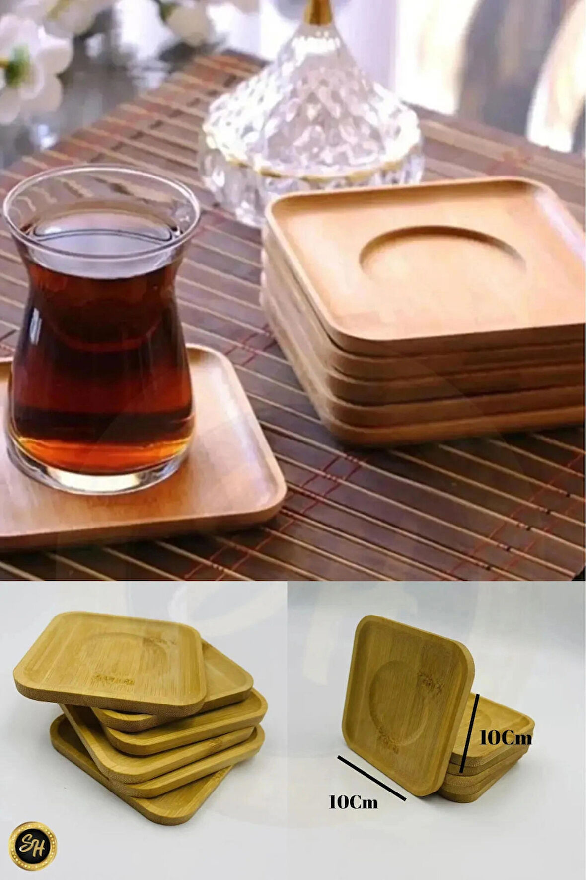 Kare Bambu Çay Tabağı Altlı 6 Adet