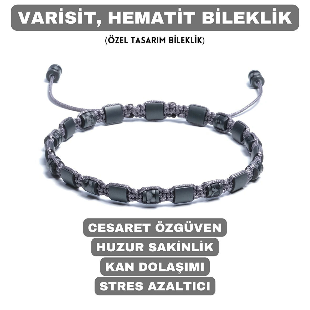Hematit Bileklik - Jagu Grey Bileklik - Tasarım Bileklik 4mm 6mm Ayarlanabilir