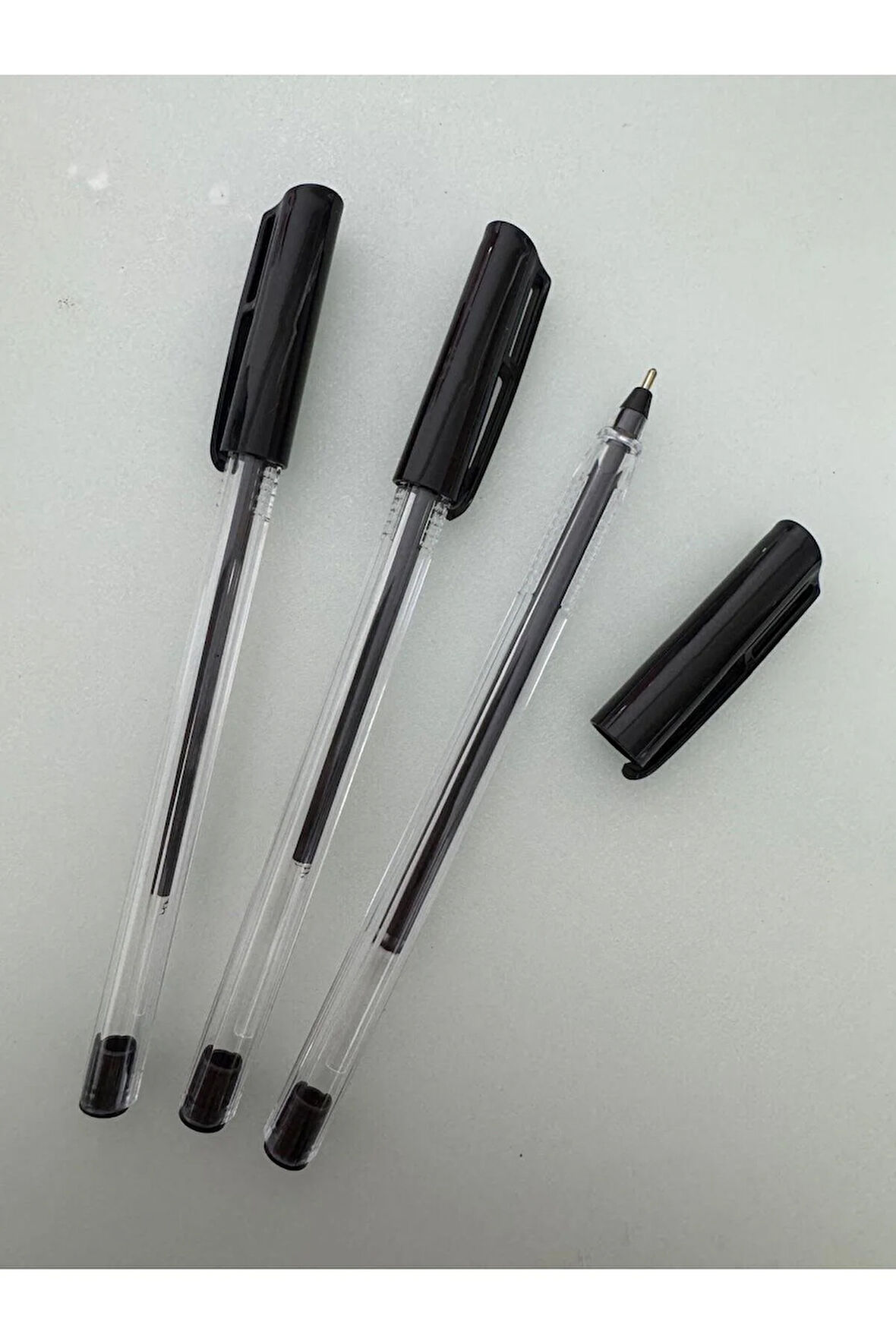 Tükenmez Kalem Üçgen Gövdeli Şeffaf Siyah (3 Adet)