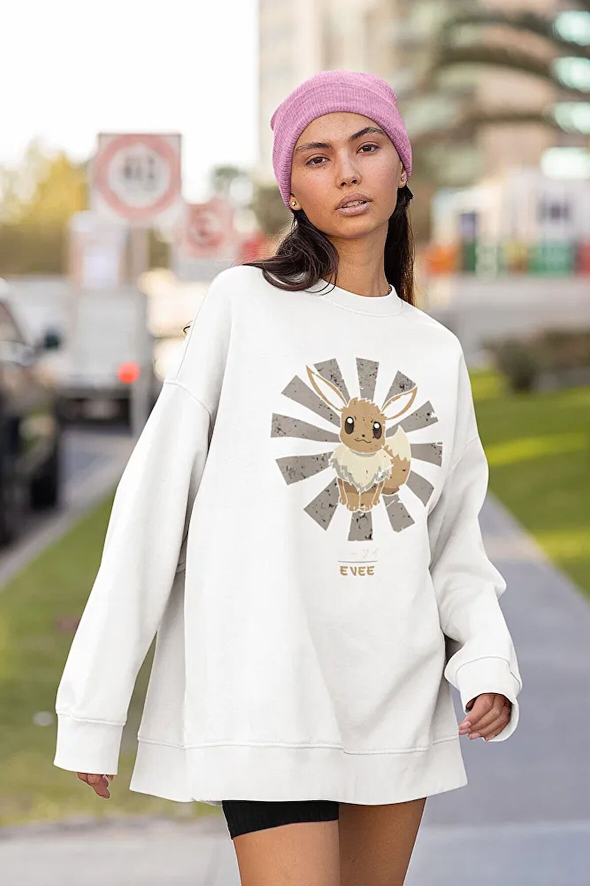 Anime Evee Baskılı Unisex Oversize Sweatshirt