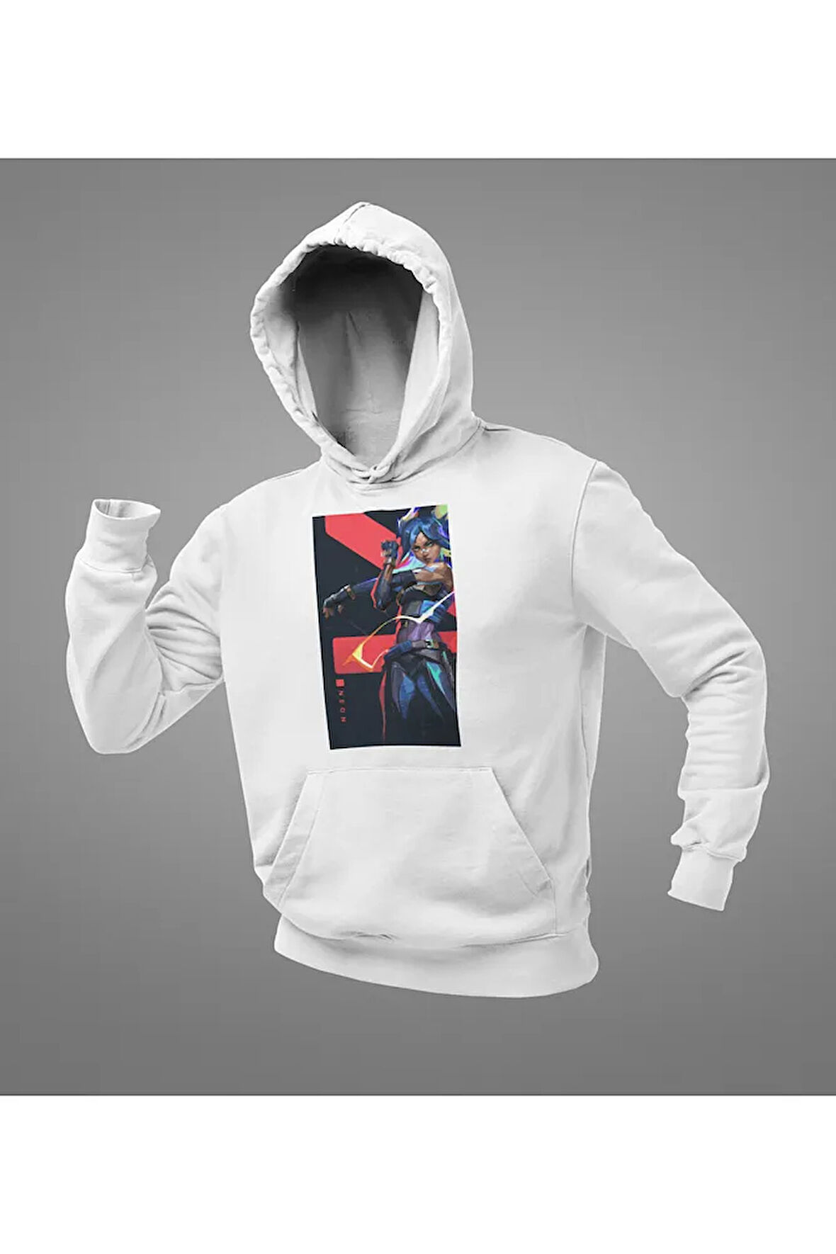 Neon Karakter Baskılı Unisex Oversize Valoorant Hoodie