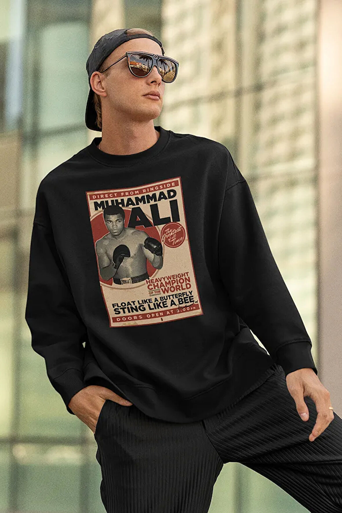 Muhammeed Alii Cllay Baskılı Unisex Oversize Efsane Boksör Sweatshirt