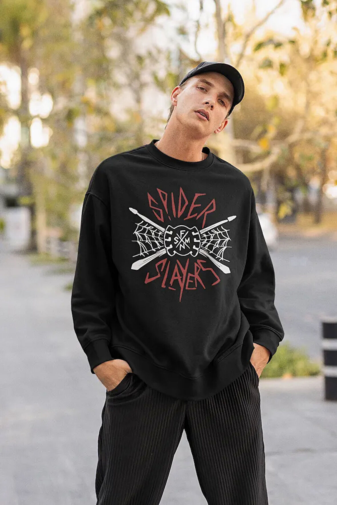Spider Slayers Baskılı Unisex Oversize Örümcek Sweatshirt