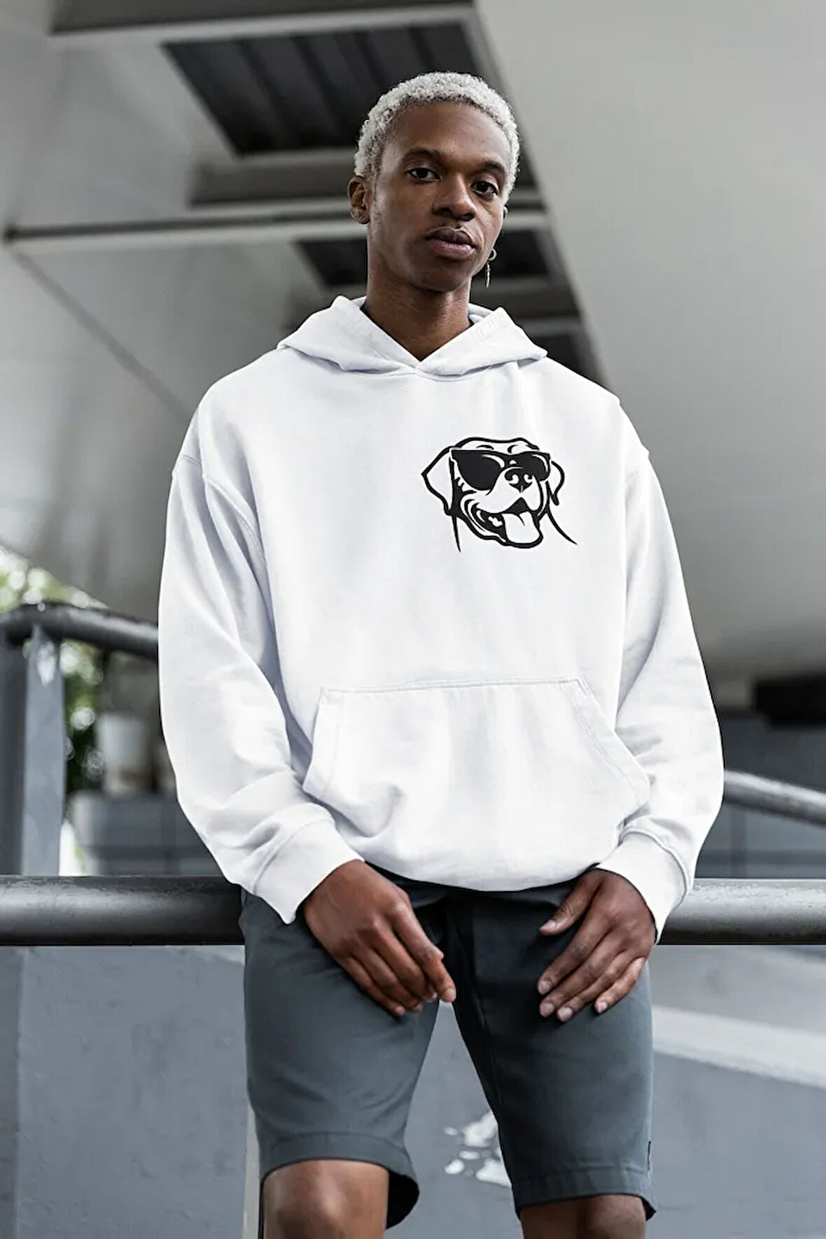 Minimalist Köpek Baskılı Unisex Oversize Dog Hoodie