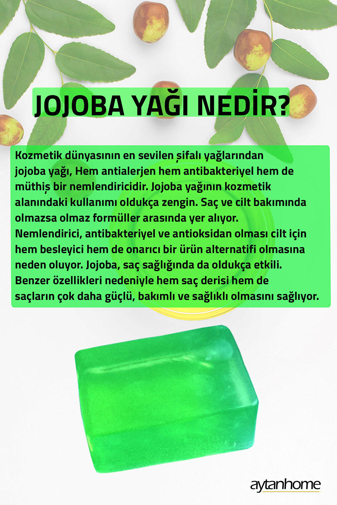 Jojoba yağlı bitkisel sabun (Saç ve cilt bakım sabunu, Saç dökülmesine karşı Jojoba Yağı)