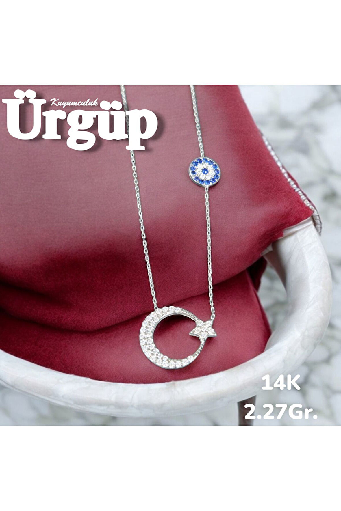 14AYAR 2.27Gram Altın Nazar boncuklu Ayyıldız kolye