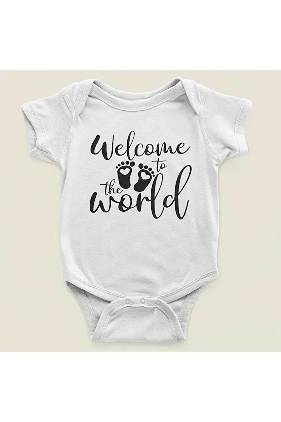 Dünyaya Hoşgeldiniz Yazılı Pamuklu Yumuşak Unisex Çıtçıtlı Body Zıbın