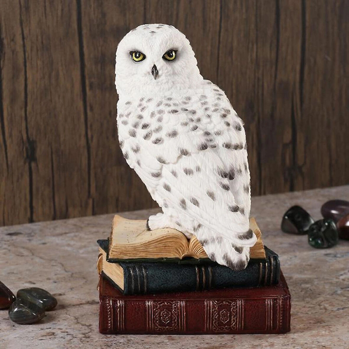 Wise Biblolar - Wise Hayvanlar Alemi Kitap Üstünde Kar Baykuşu Biblo Dekoratif Obje 11×11,5×17,5 CM
