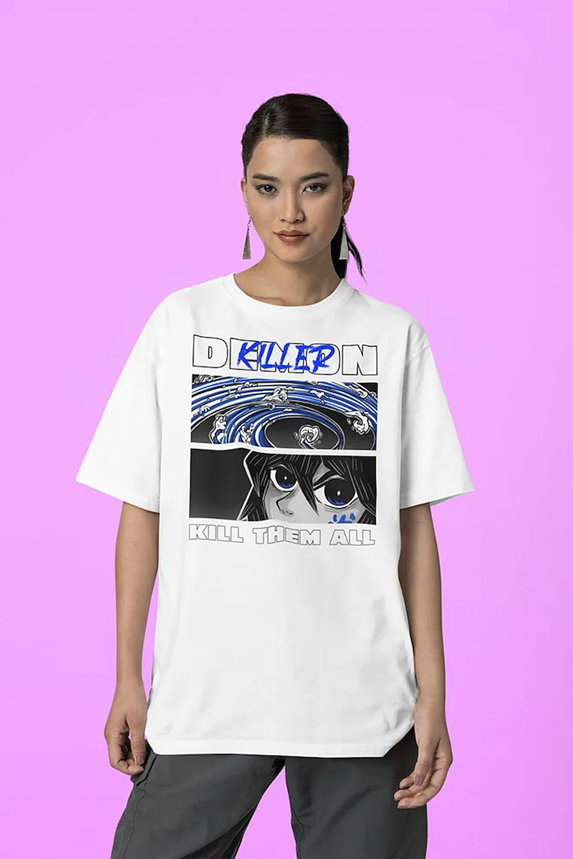 Demon Killer Kill Them All Baskılı Unisex Anime Karakter Tişört