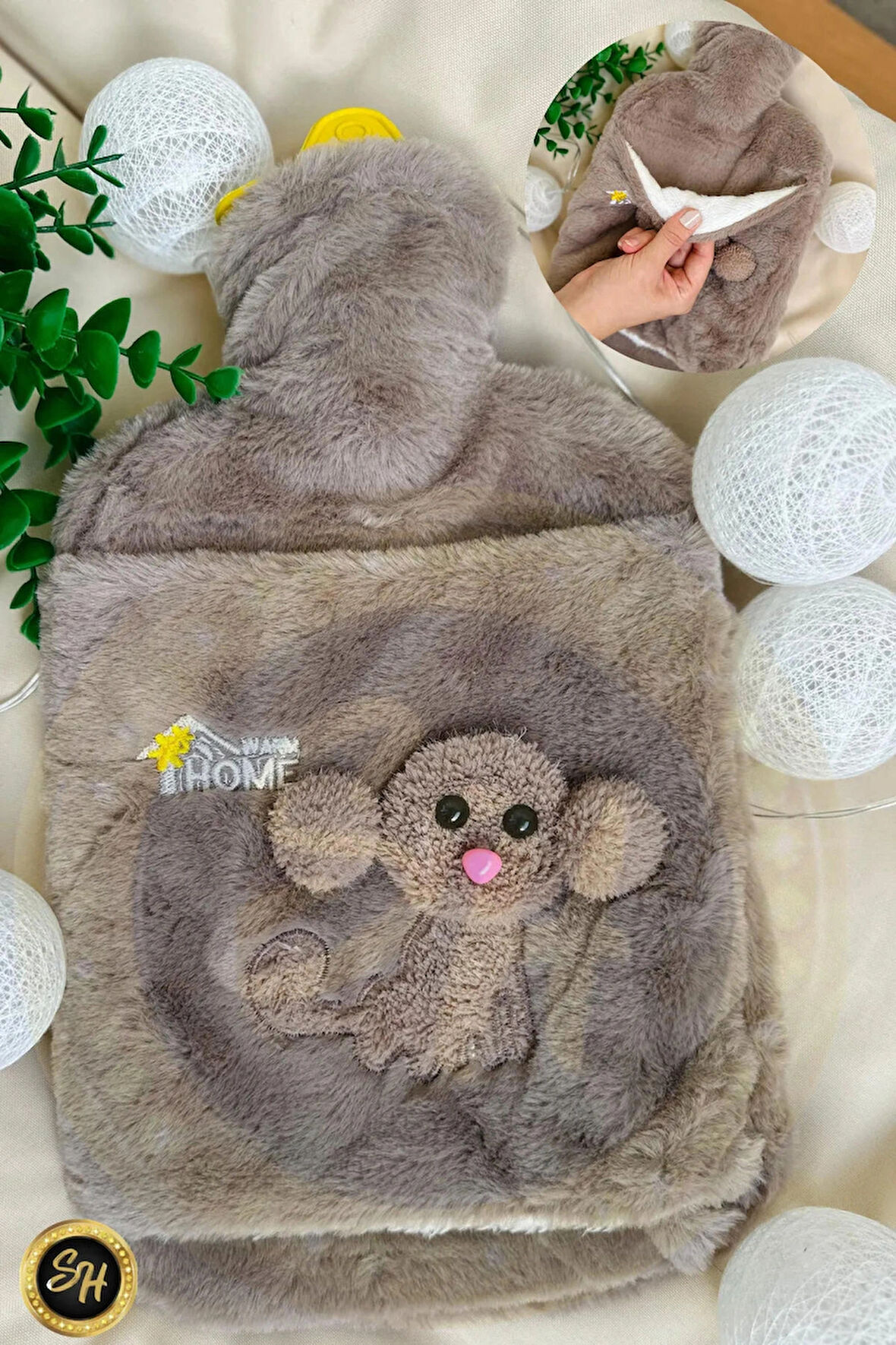 Kahverengi- Peluş Kılıflı Köpek Emojili Sıcak Su Torbası 2 Litre
