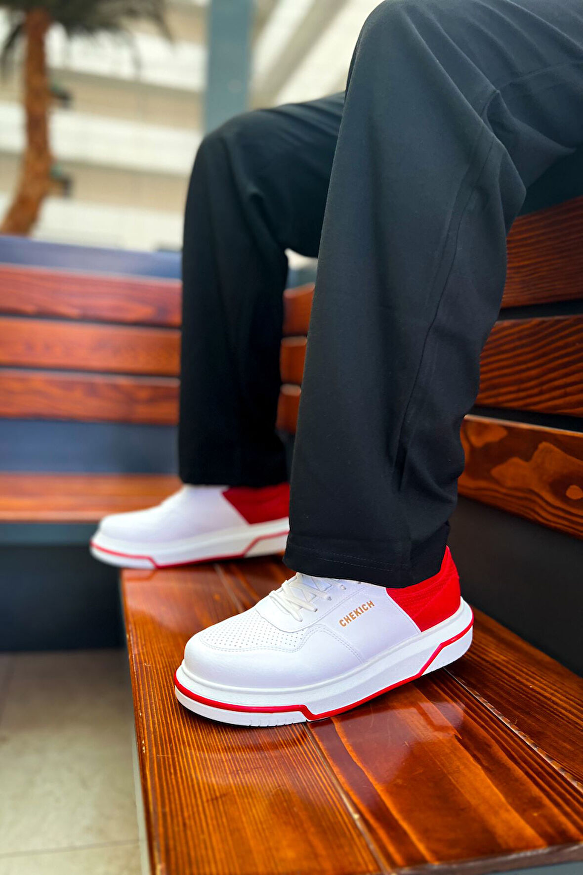 J075 Signature Ortopedik Taban Günlük Cilt Erkek Sneaker Spor Ayakkabı CBT Beyaz/Kırmızı