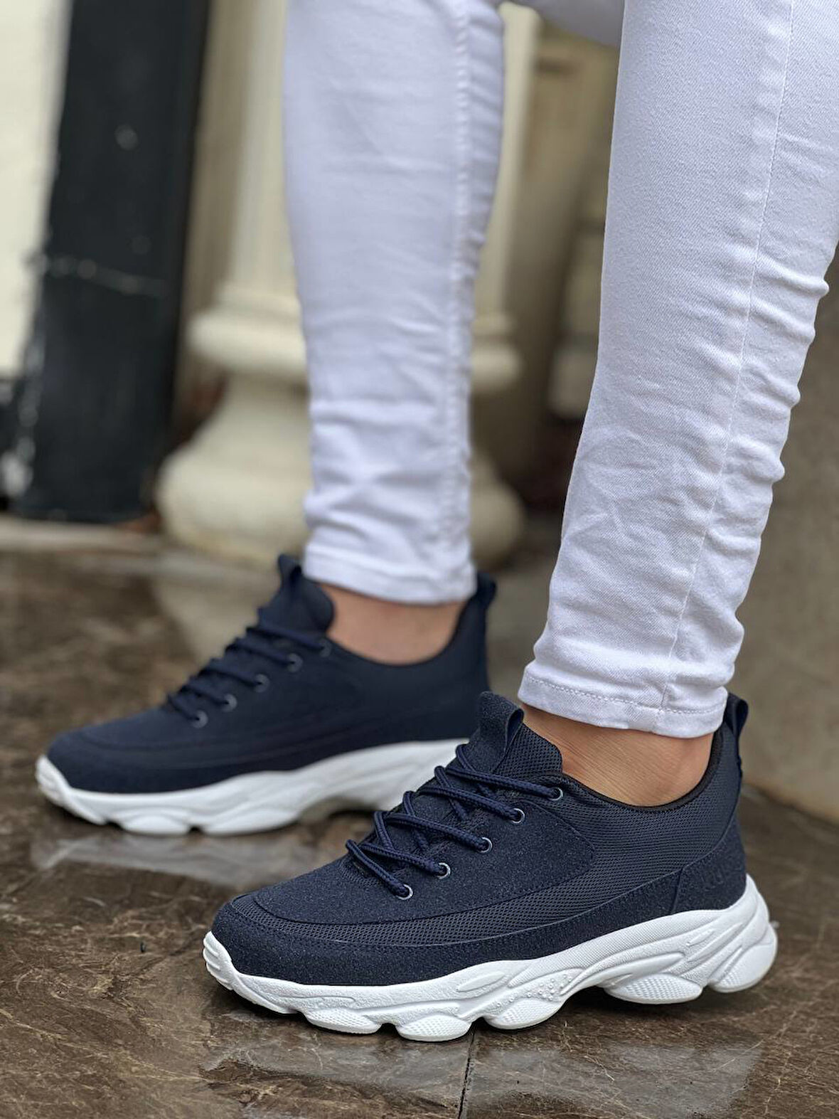 J707 Bağcıklı Ortopedik Taban Günlük Süet Erkek Spor Sneaker Ayakkabı BT Lacivert
