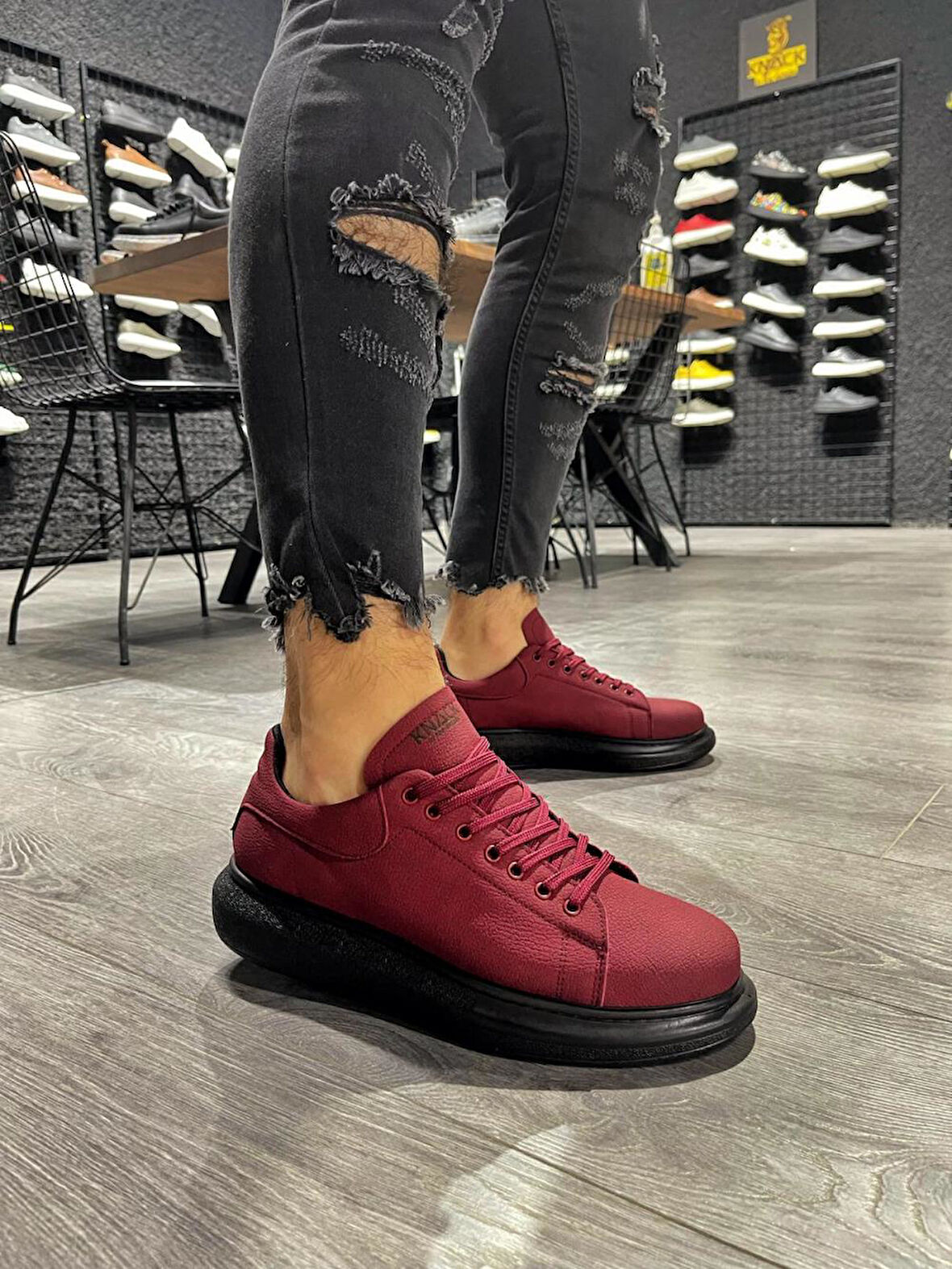 J045 Bağcıklı Ortopedik Taban Günlük Erkek Spor Sneaker Ayakkabı ST Bordo