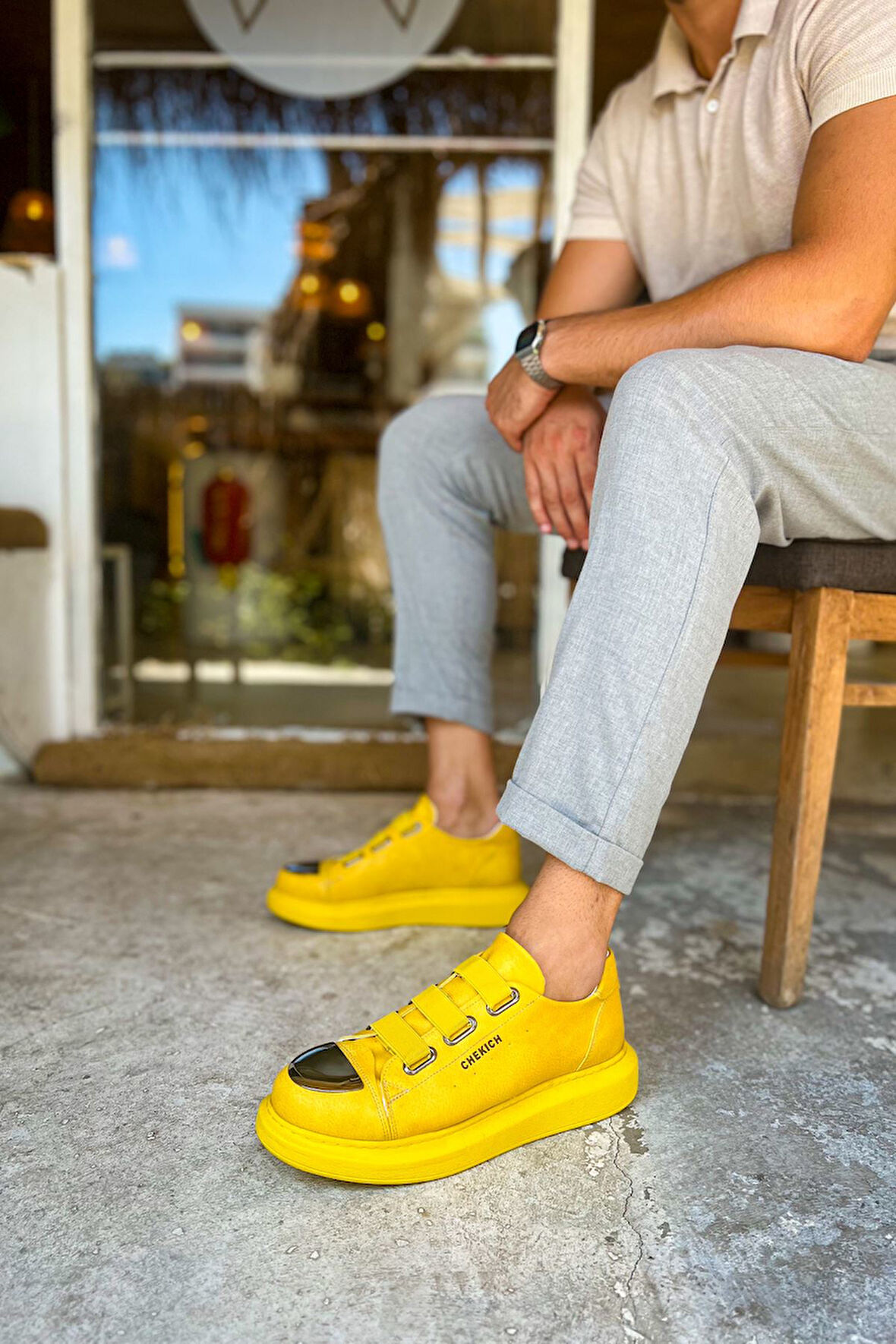 J251 Mirror Ortopedik Taban Günlük Cilt Erkek Sneaker Spor Ayakkabı CST Sarı