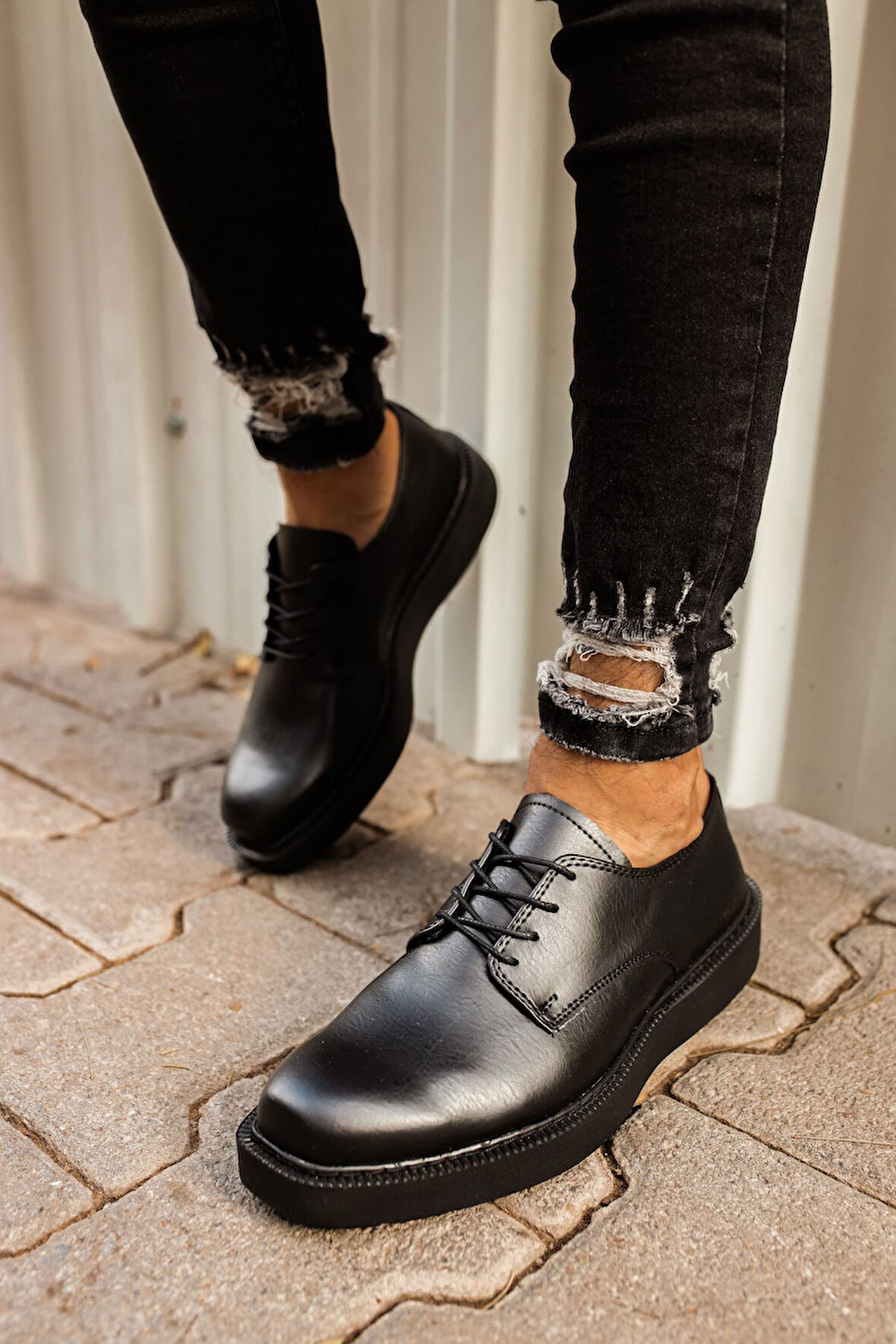 J001 Classic Lace Ortopedik Taban Günlük Cilt Erkek Klasik Ayakkabı CST Siyah