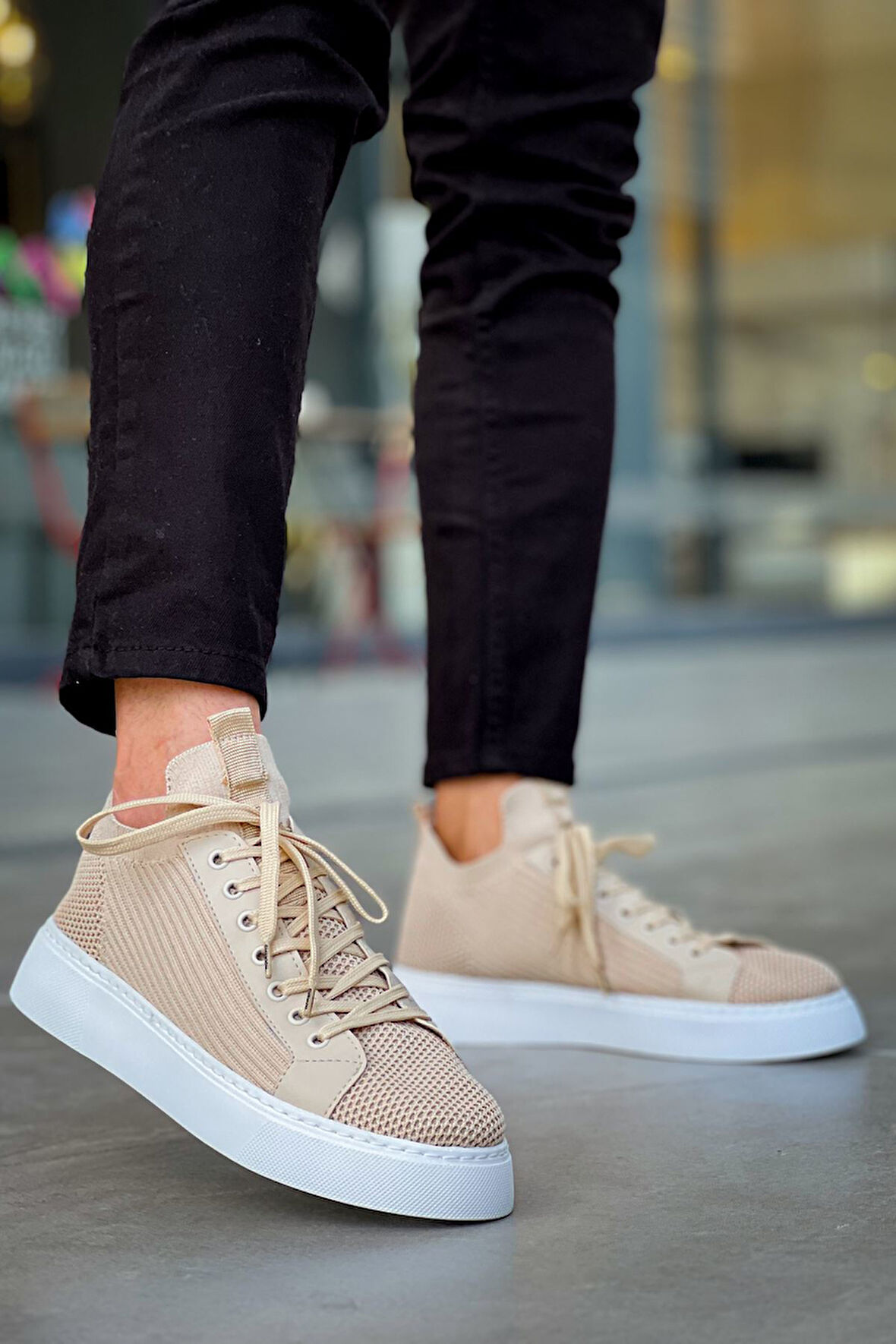 J2423 Ortopedik Taban Günlük Triko Erkek Sneaker Spor Ayakkabı TBT Bej