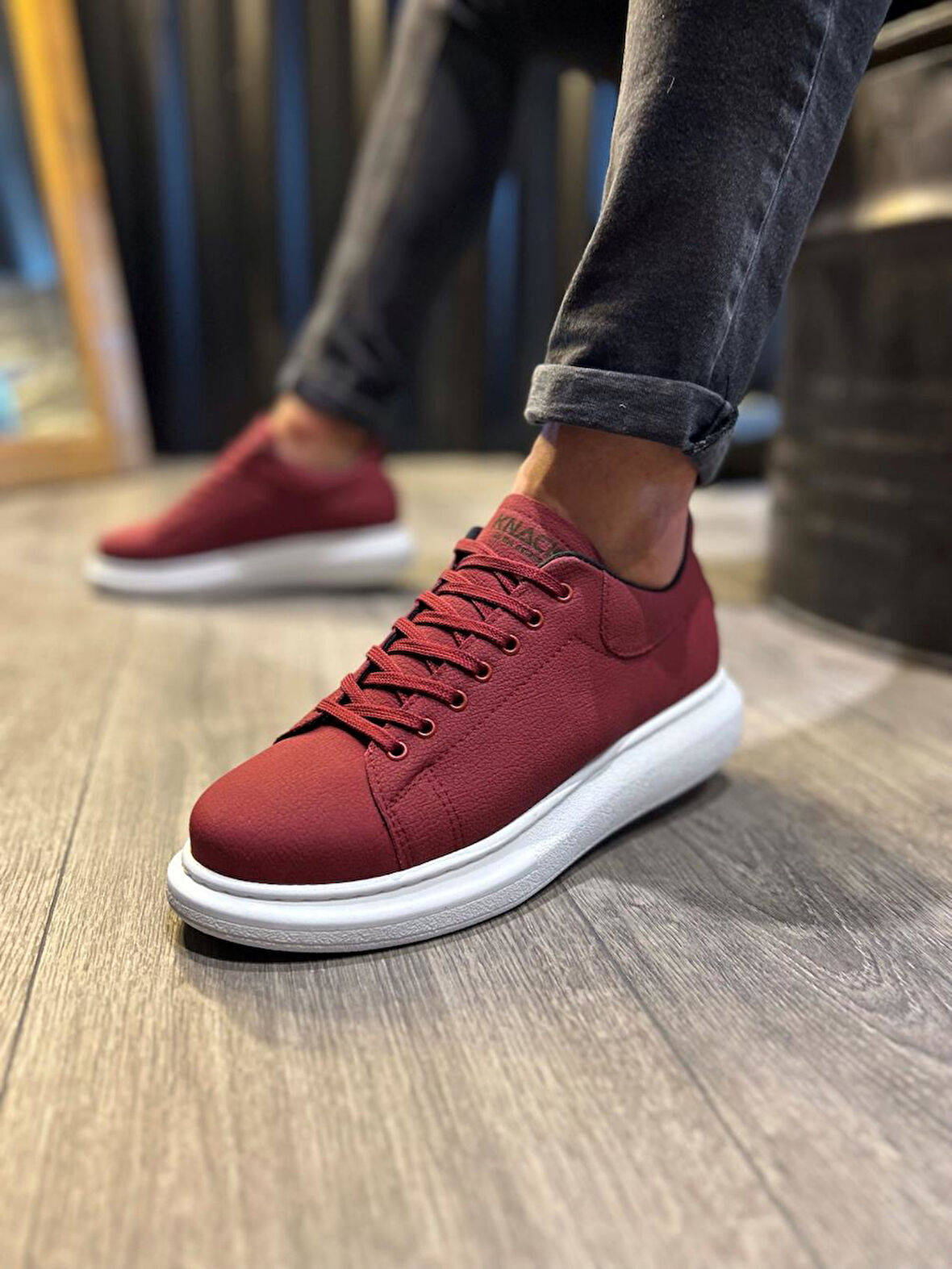 J045 Bağcıklı Ortopedik Taban Günlük Erkek Spor Sneaker Ayakkabı BT Bordo