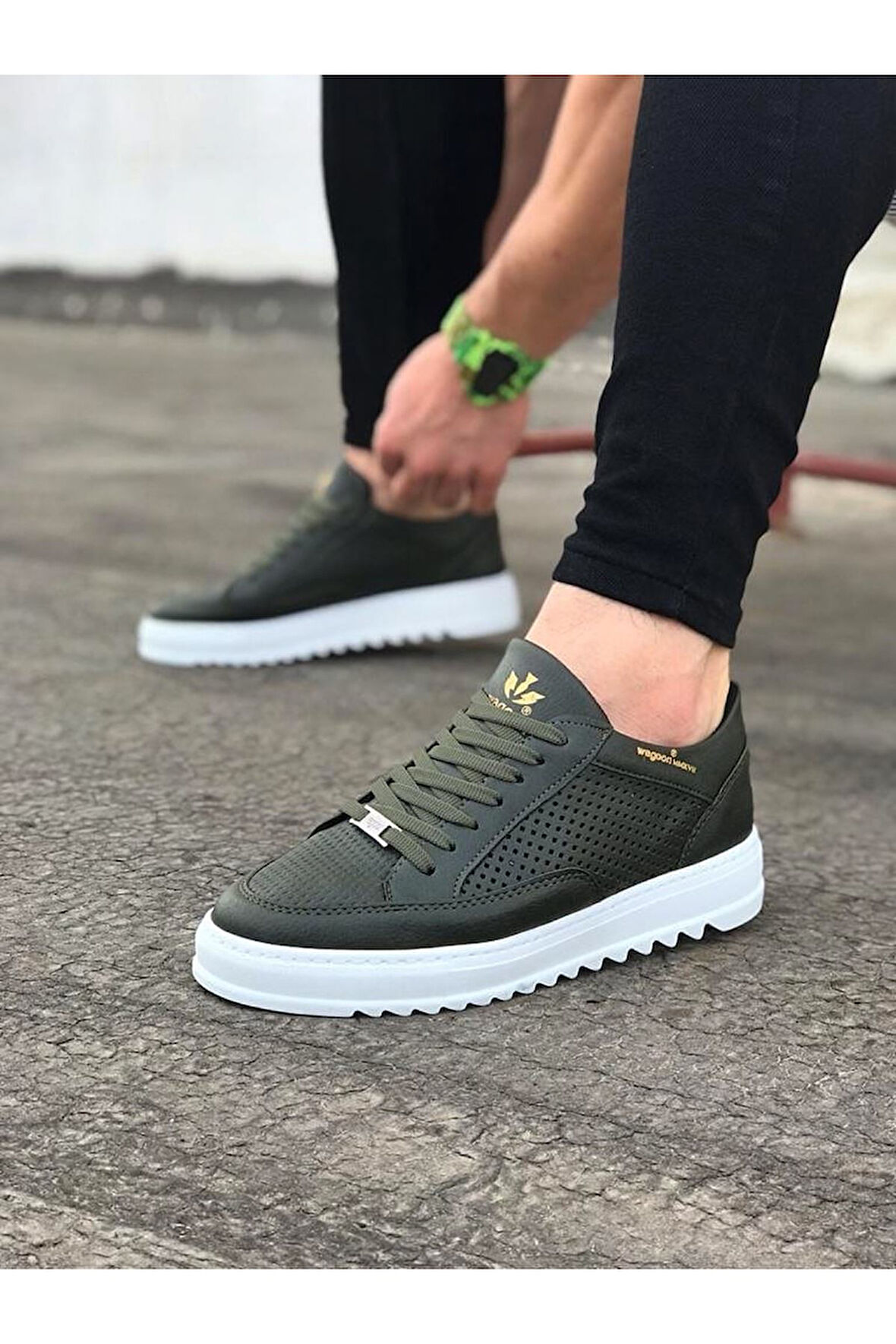 J505 Bağcıklı Ortopedik Taban Erkek Sneaker Günlük Ayakkabı BT Haki