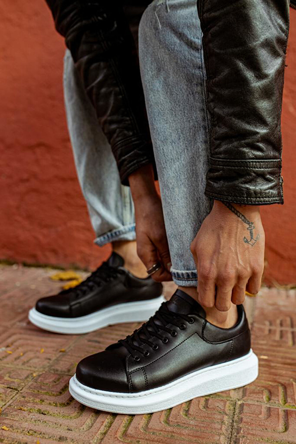 J044 Bağcıklı Ortopedik Taban Erkek Günlük Sneaker Spor Ayakkabı BT Siyah