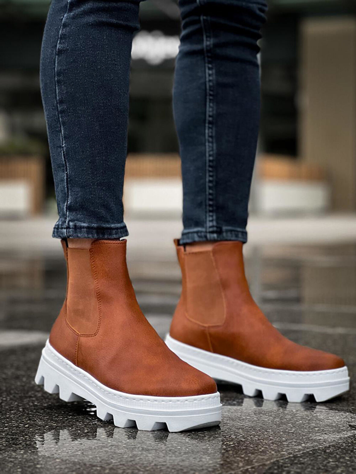 J113 Lastikli Ortopedik Taban Suya ve Soğuğa Dayanıklı Günlük Kışlık Erkek Spor Bot BT Taba