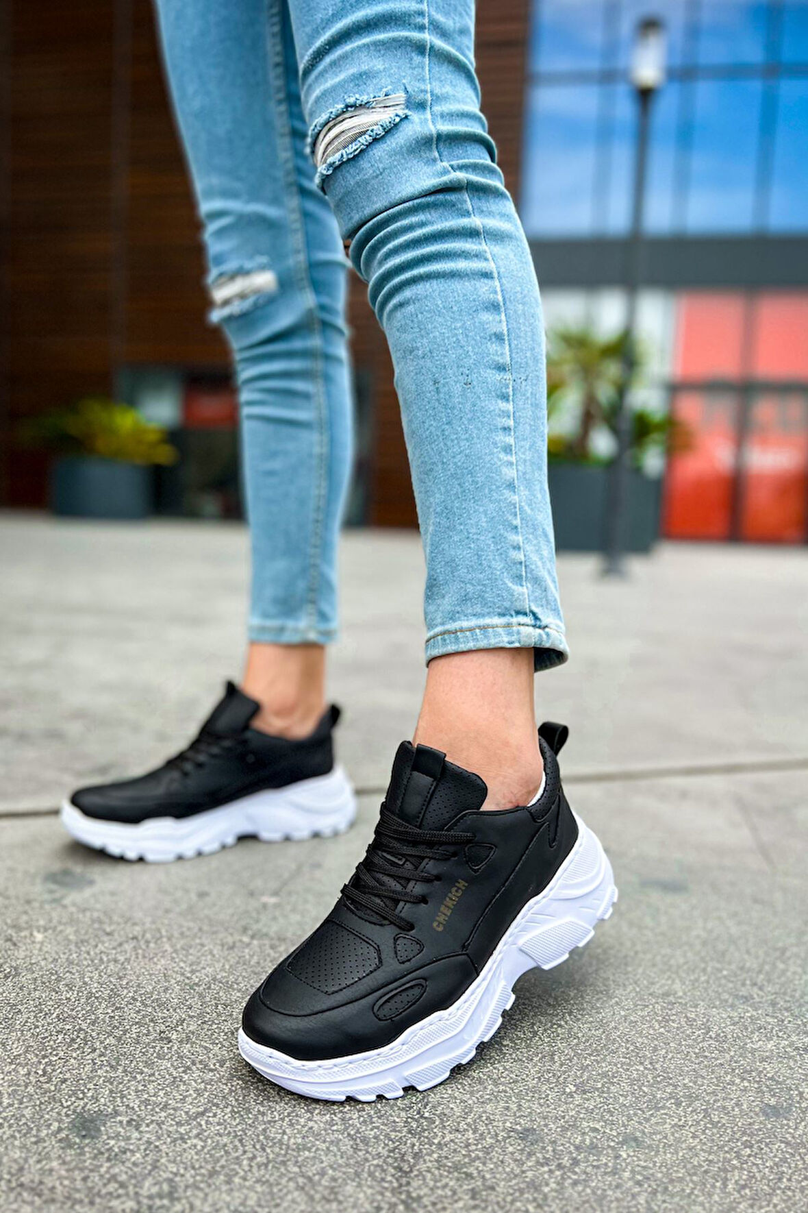 J089 Low Top Lace Up Ortopedik Taban Günlük Cilt Erkek Sneaker Spor Ayakkabı CBT Siyah