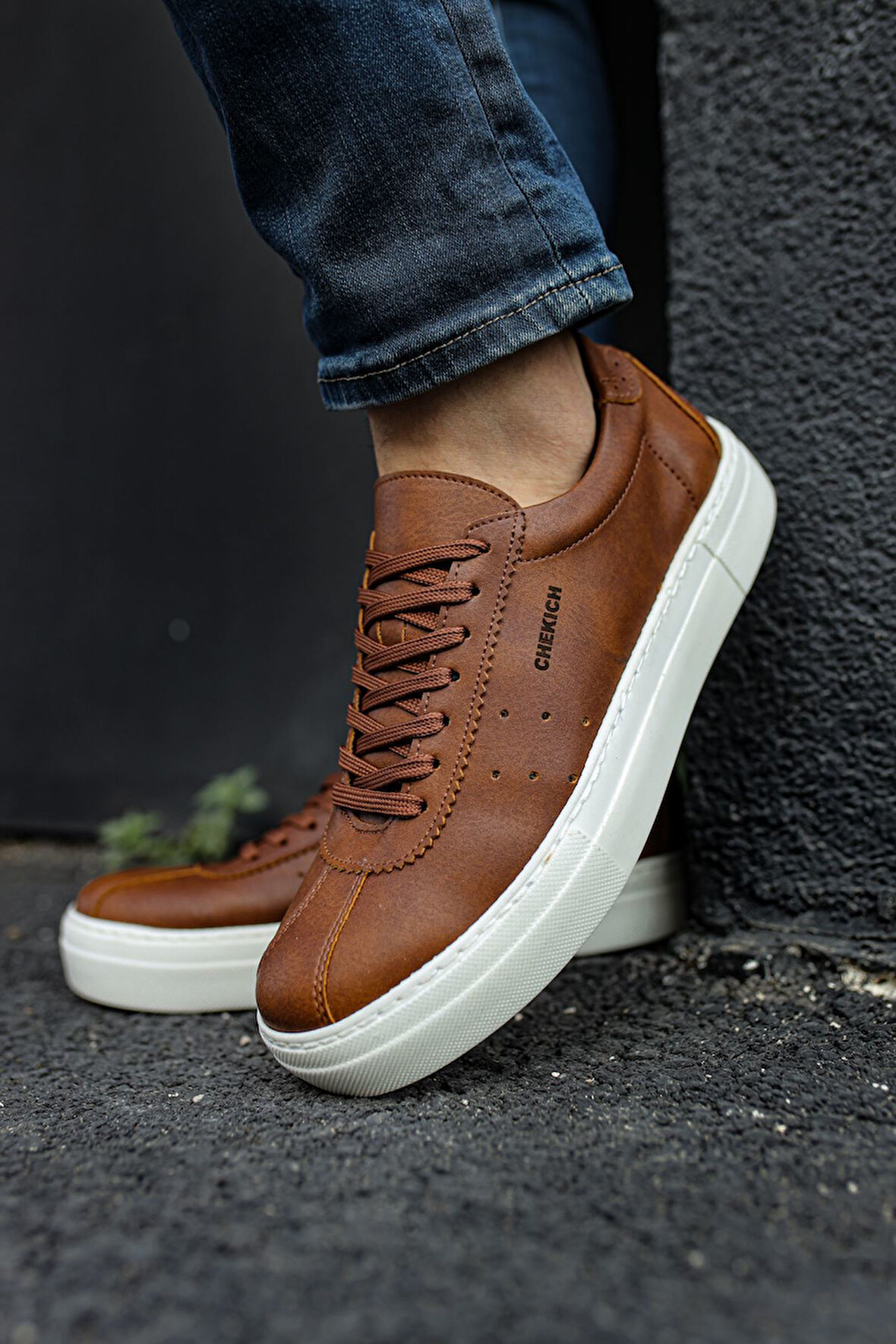 J163 Ortopedik Taban Günlük Cilt Erkek Sneaker Spor Ayakkabı CBT Taba