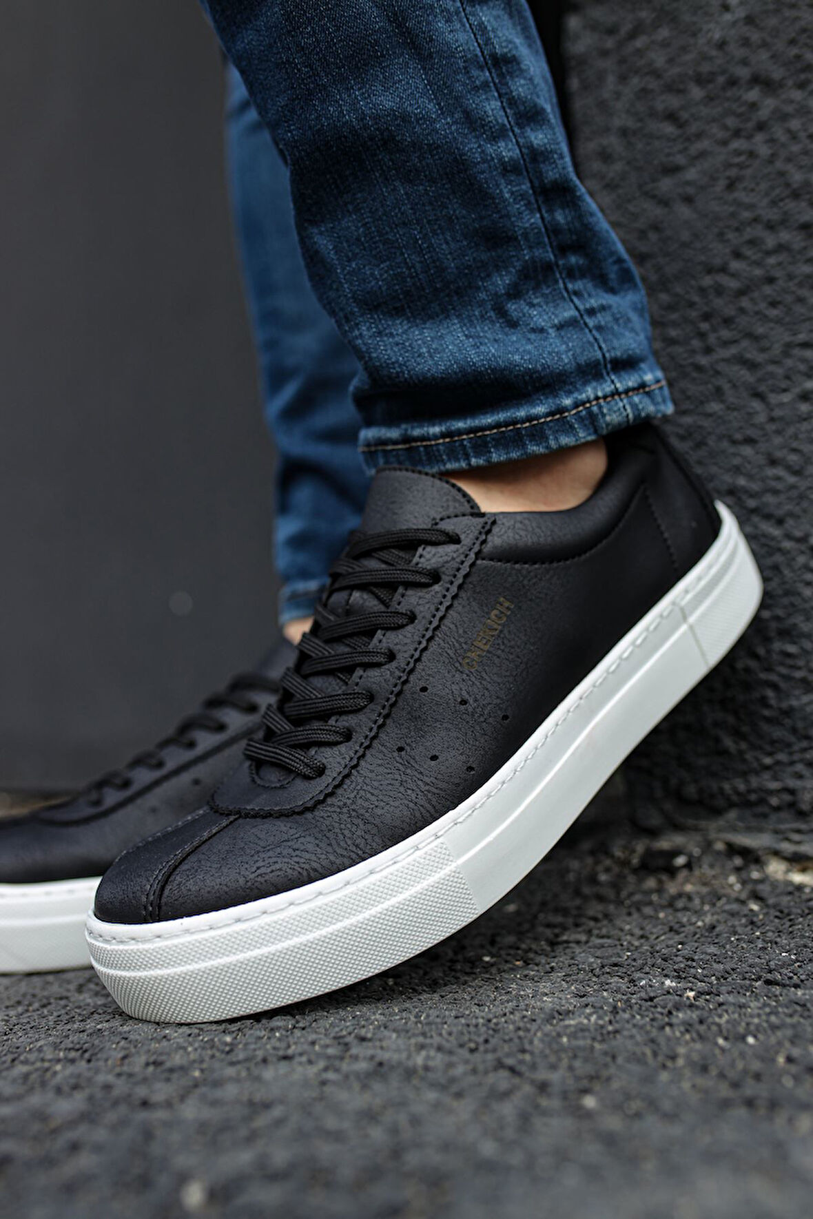 J163 Ortopedik Taban Günlük Cilt Erkek Sneaker Spor Ayakkabı CBT Siyah