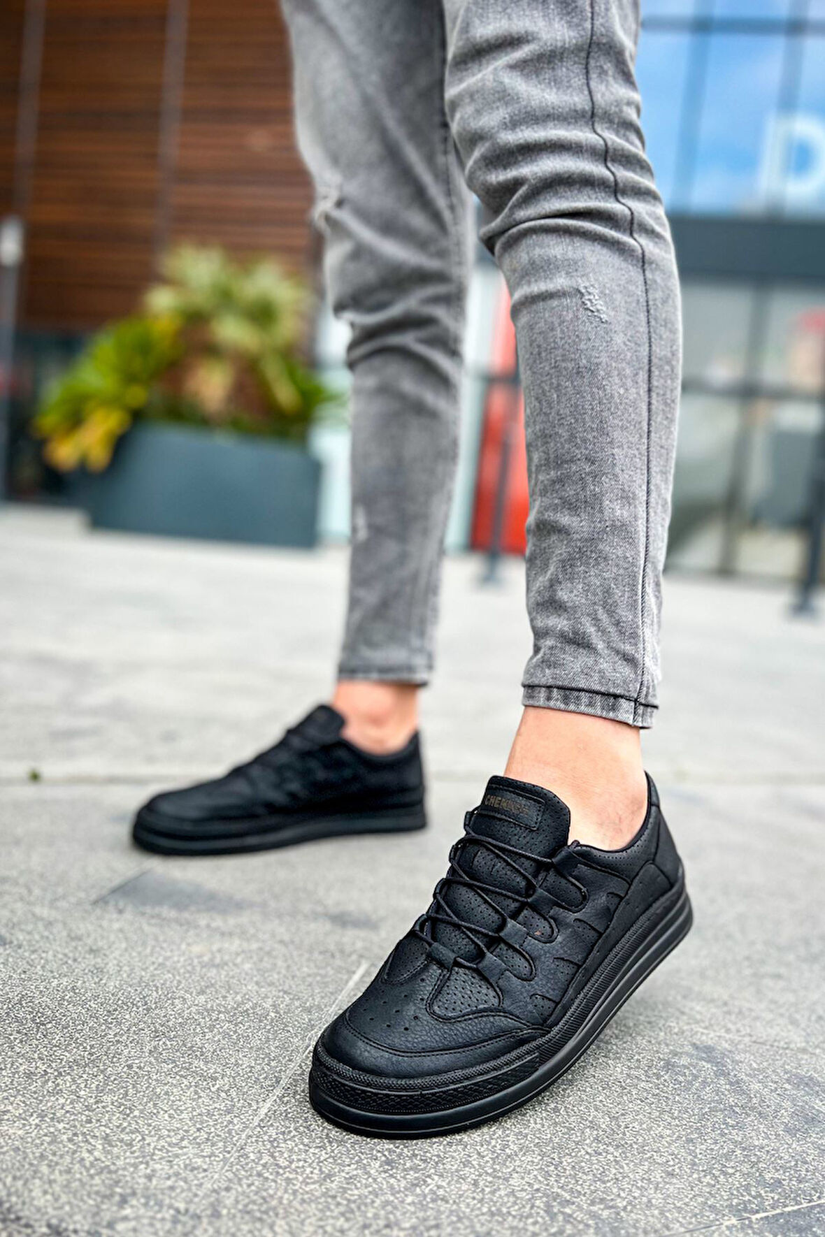 J040 C-Rey Ortopedik Taban Günlük Cilt Erkek Sneaker Spor Ayakkabı CST Siyah