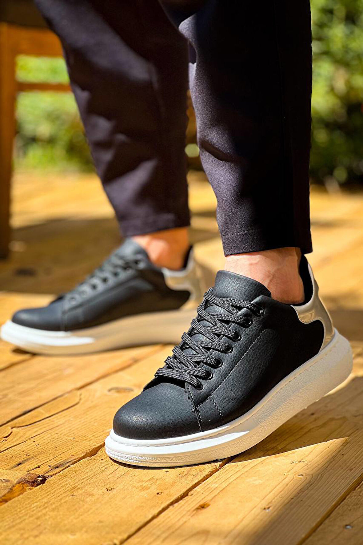 J-X500 Bağcıklı Ortopedik Taban Günlük Erkek Spor Sneaker Ayakkabı BT Siyah/Gümüş