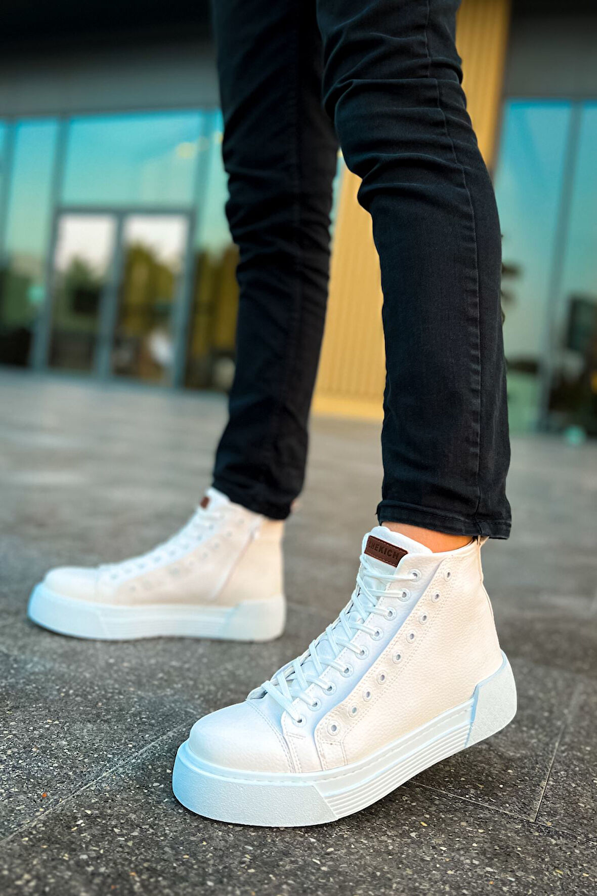 J167 Blazer Bağcıklı Fermuarlı Ortopedik Taban Günlük Cilt Erkek Spor Bot CBT Beyaz